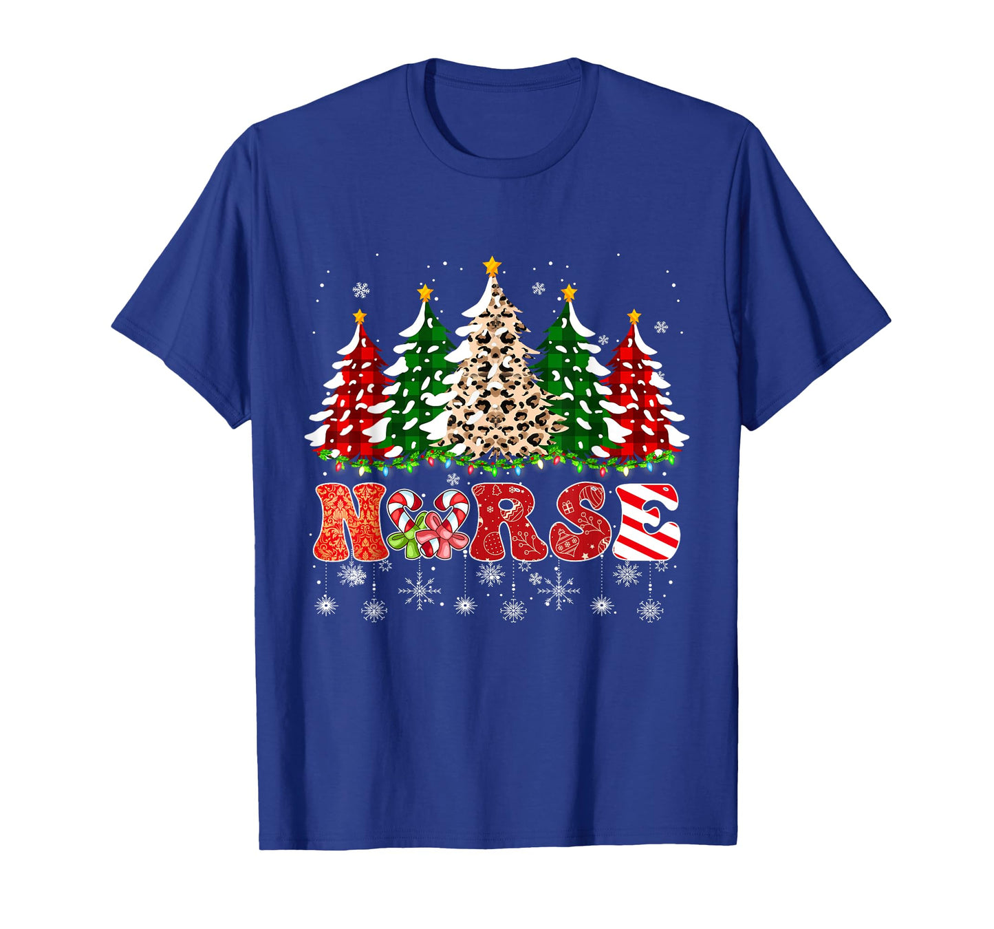 Nurse Christmas Tree Leopard Buffalo Plaid Red Green Xmas T-Shirt
