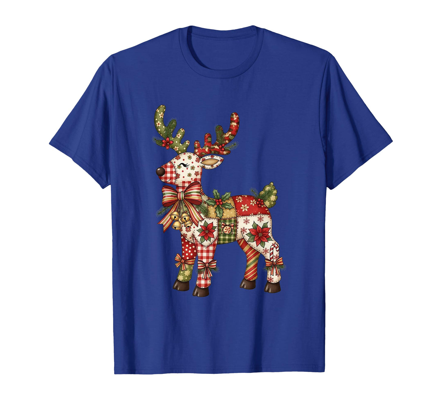 Reindeer Patchwork Coquette Bow Christmas Pajamas Holiday T-Shirt