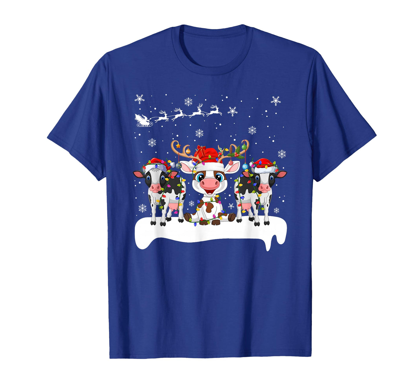 Cow Cattle Christmas Lights Reindeer Santa Hat Cowmas Xmas T-Shirt