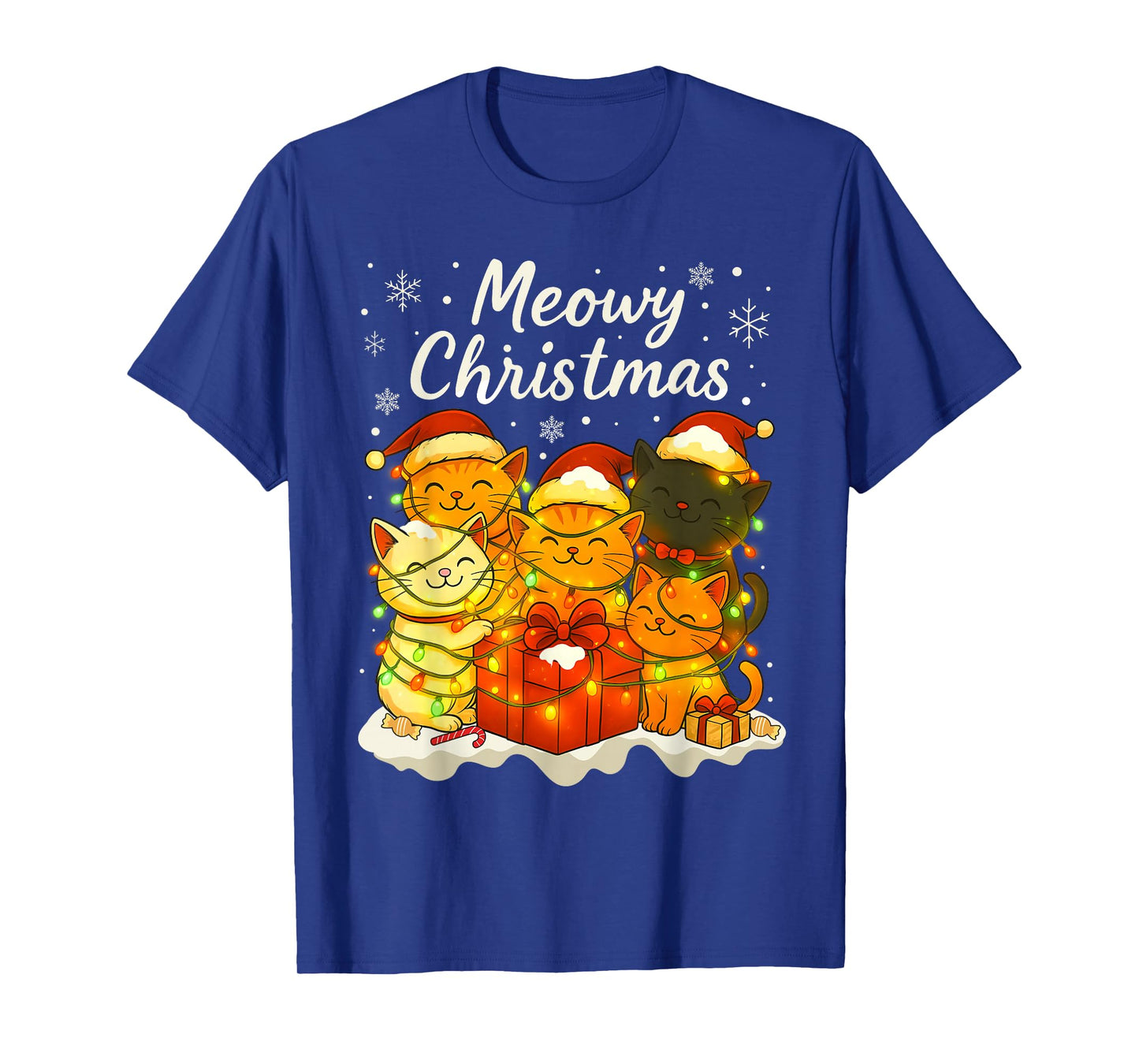 Funny Cat Christmas Holiday Xmas Santa Hat Meowy Christmas T-Shirt