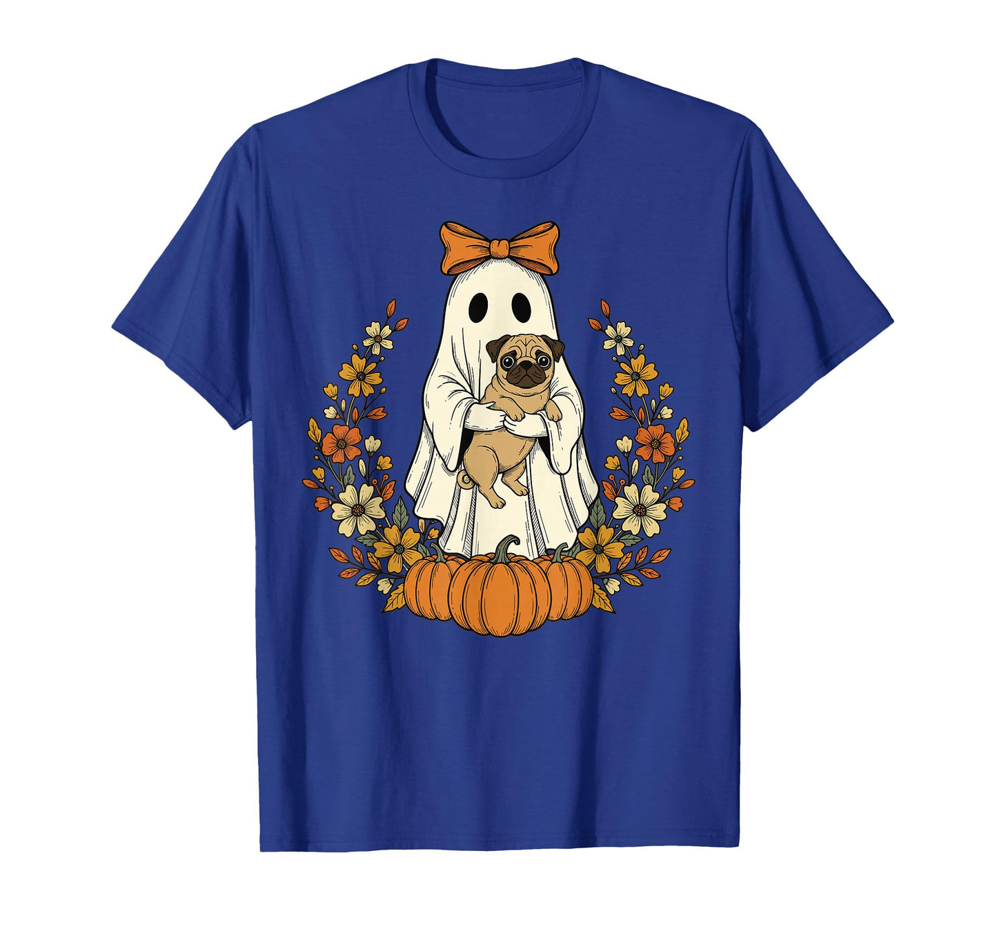 Halloween Pug Ghost Pumpkin Fall Retro Vintage Cute T-Shirt
