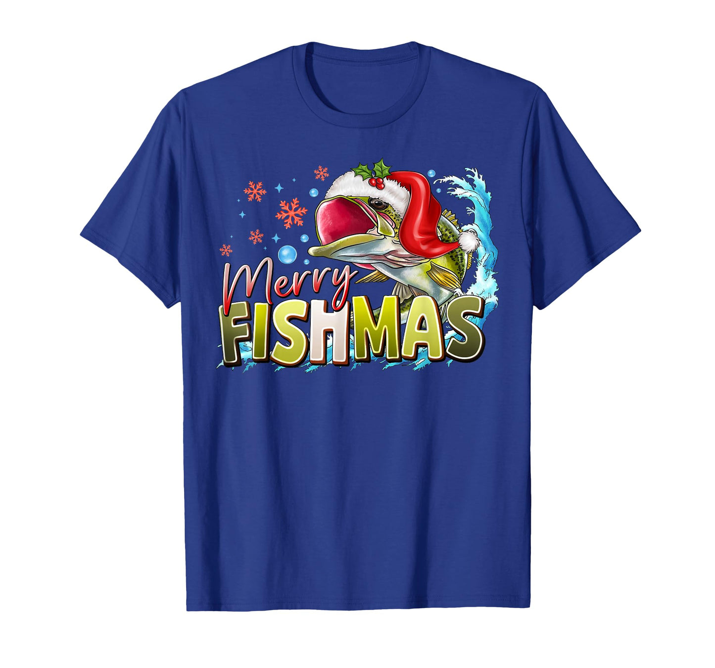 Funny Merry Fishmas Christmas Fisherman Bass Santa Hat T-Shirt