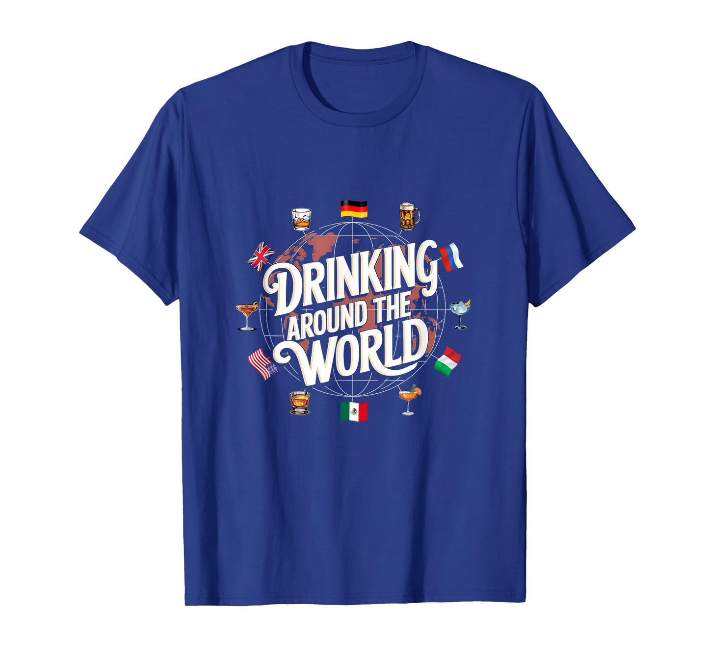 Funny Drinking Around The World Drink T-Shirt - Funny Drinking Around The World Drink - Black - Unisex-Adults - Short Sleeve - T-Shirt - Polyester 100% - Modern Cartoon Round Collar - Small