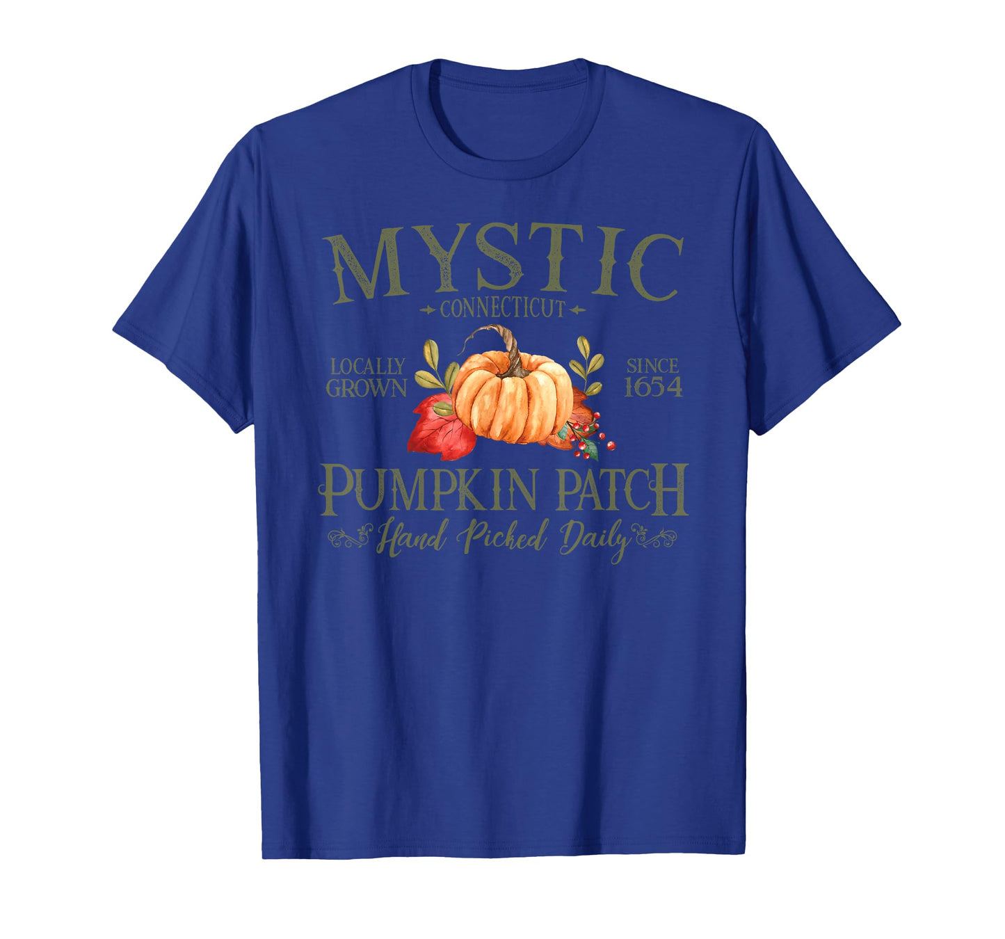 Mystic Connecticut Pumpkin Patch Fall Olive Letters T-Shirt