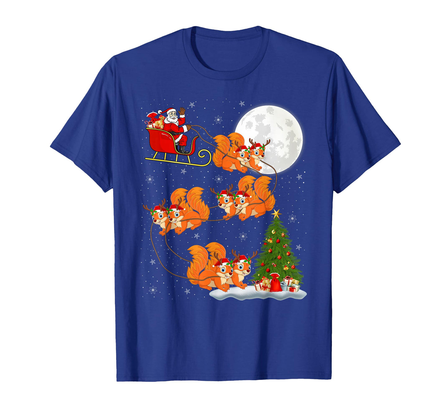 Squirrel Santa Sleigh Flying Funny Magical Christmas T-Shirt