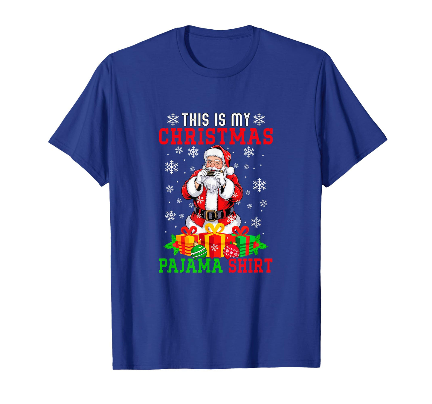 My Christmas Pajama Shirt Santa Playing Harmonica Instrument T-Shirt