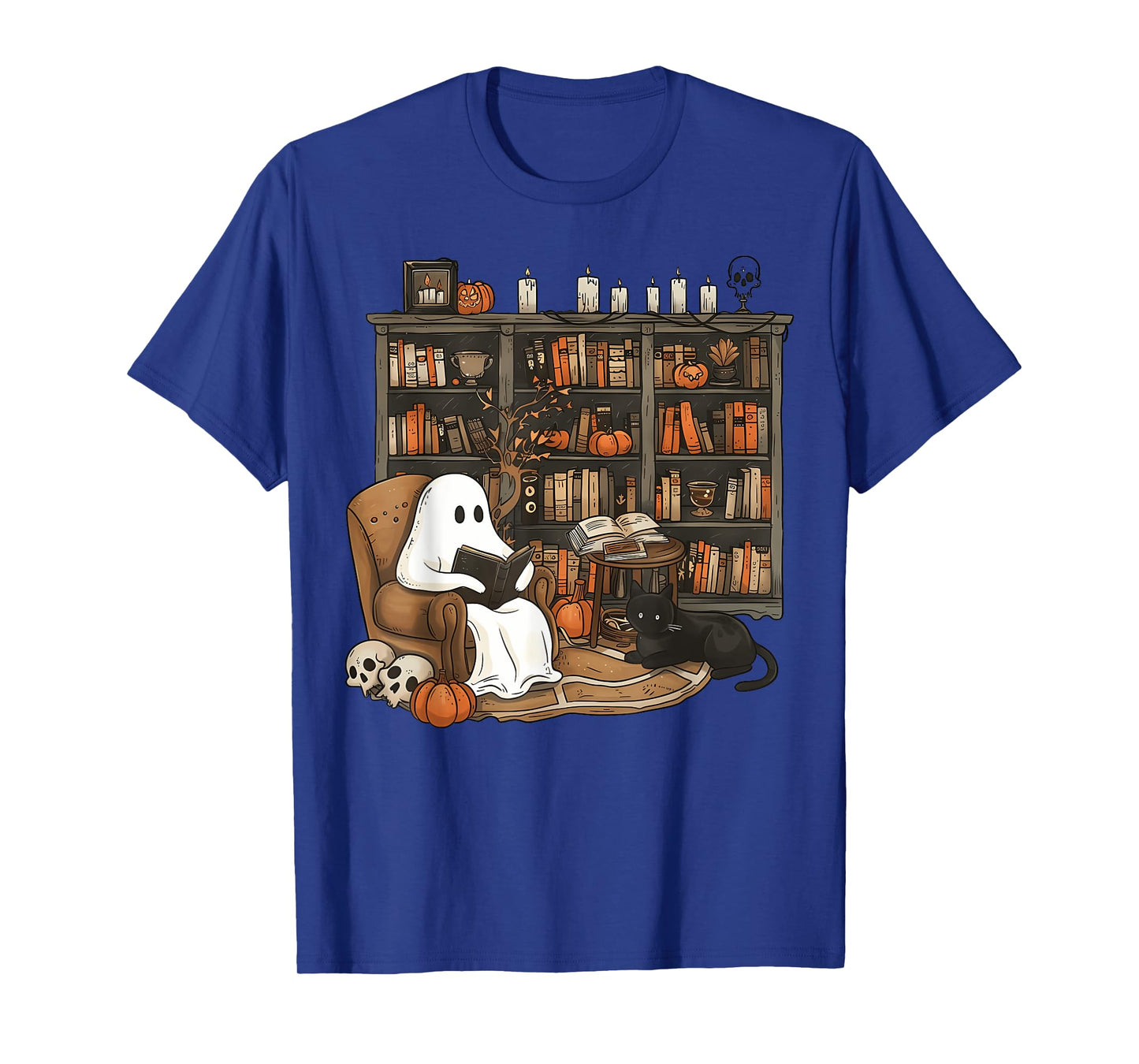 Vintage Ghost Reading Book Lovers Library Halloween Spooky T-Shirt