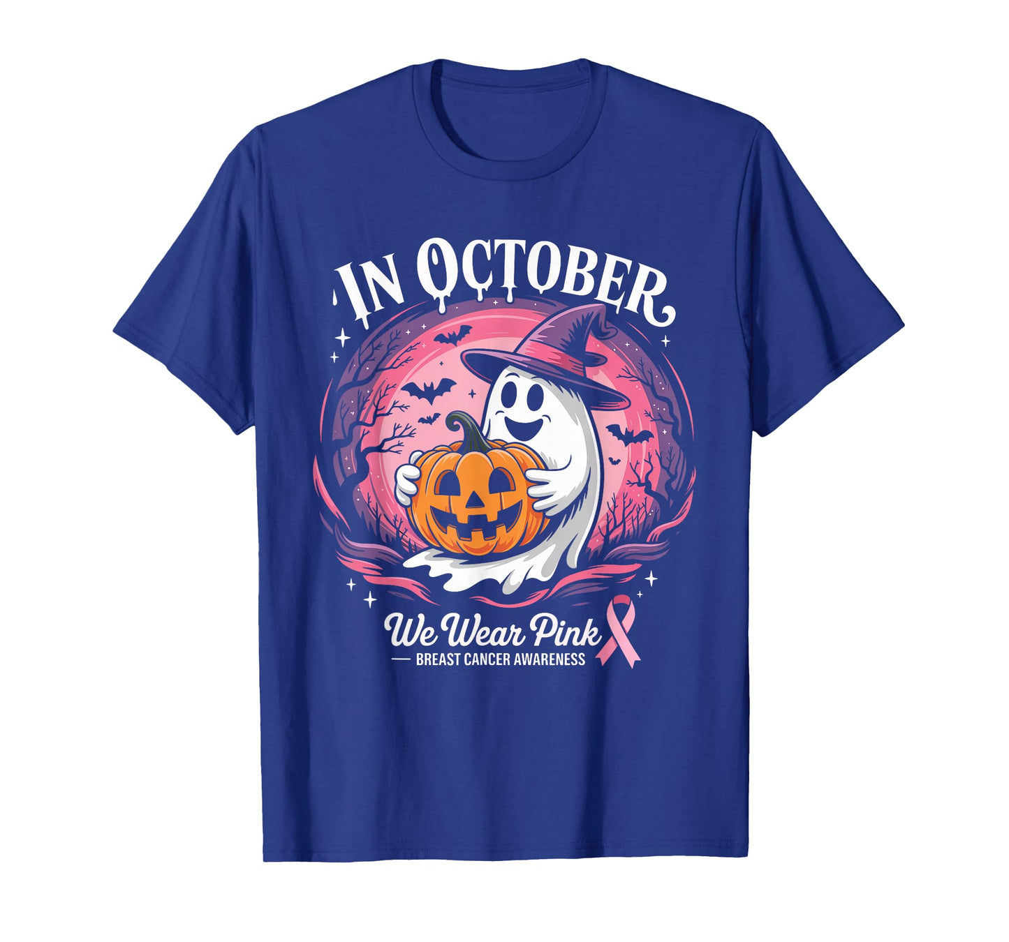 in October We Wear Pink Ghost Breast Cancer Awareness T-Shirt