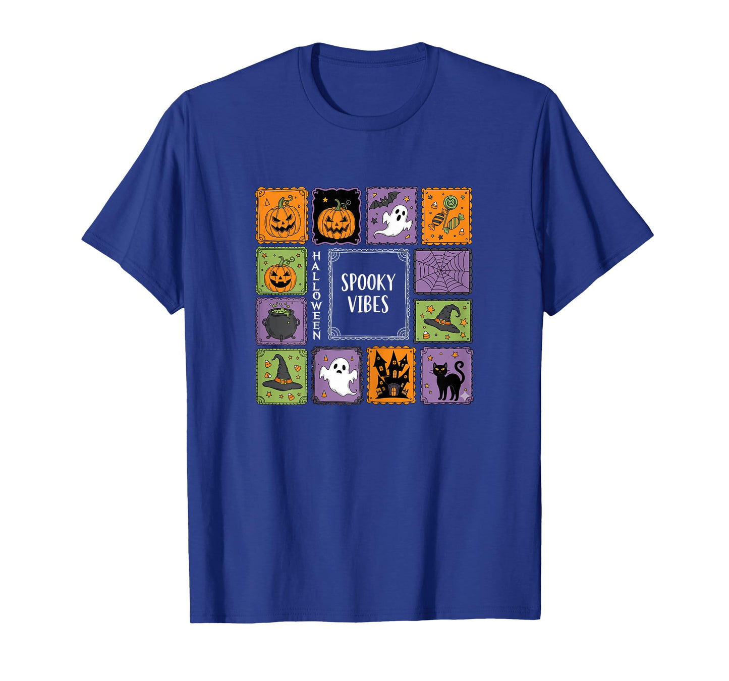 Spooky Vibes Halloween Pumpkins Ghost Black Haunted House T-Shirt