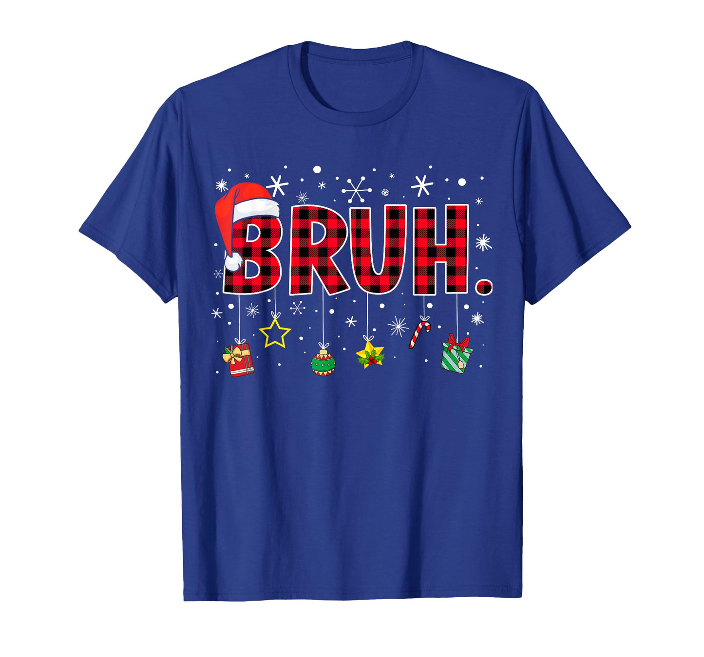 Bruh Funny Christmas Red Plaid Teens Boys Kids Xmas Pajamas T-Shirt