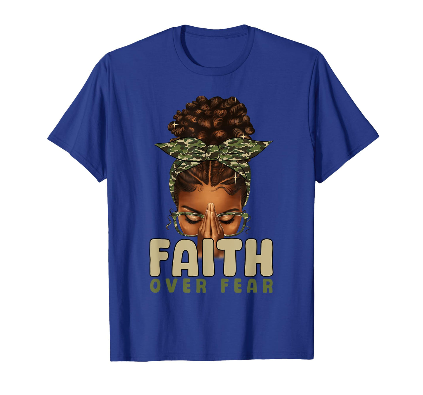 Faith Over Fear Christian Camo African American Afro Women T-Shirt
