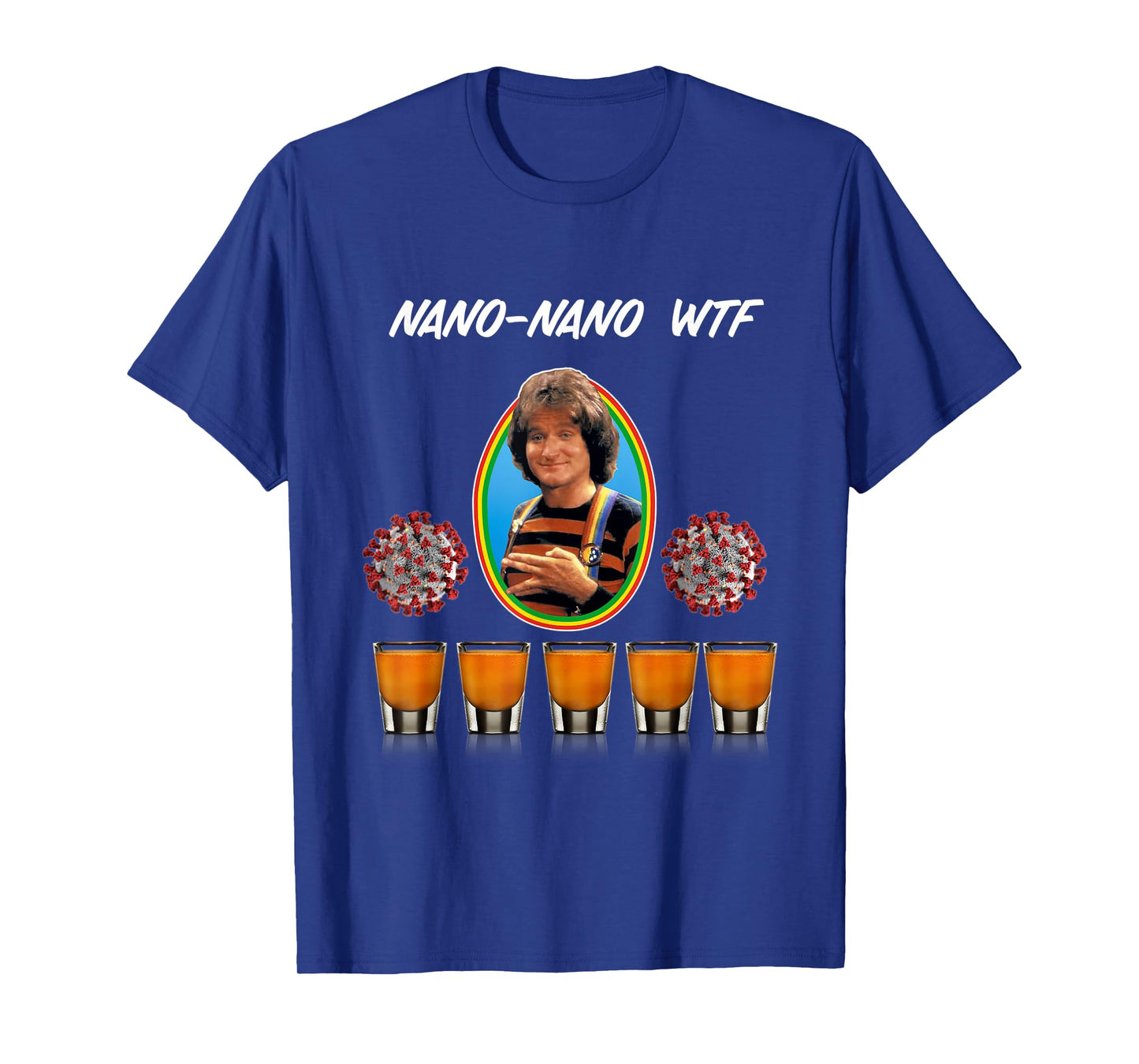 Funny Mork Drinking Shots 80s Mindy Sarcasm Novelty T-Shirt