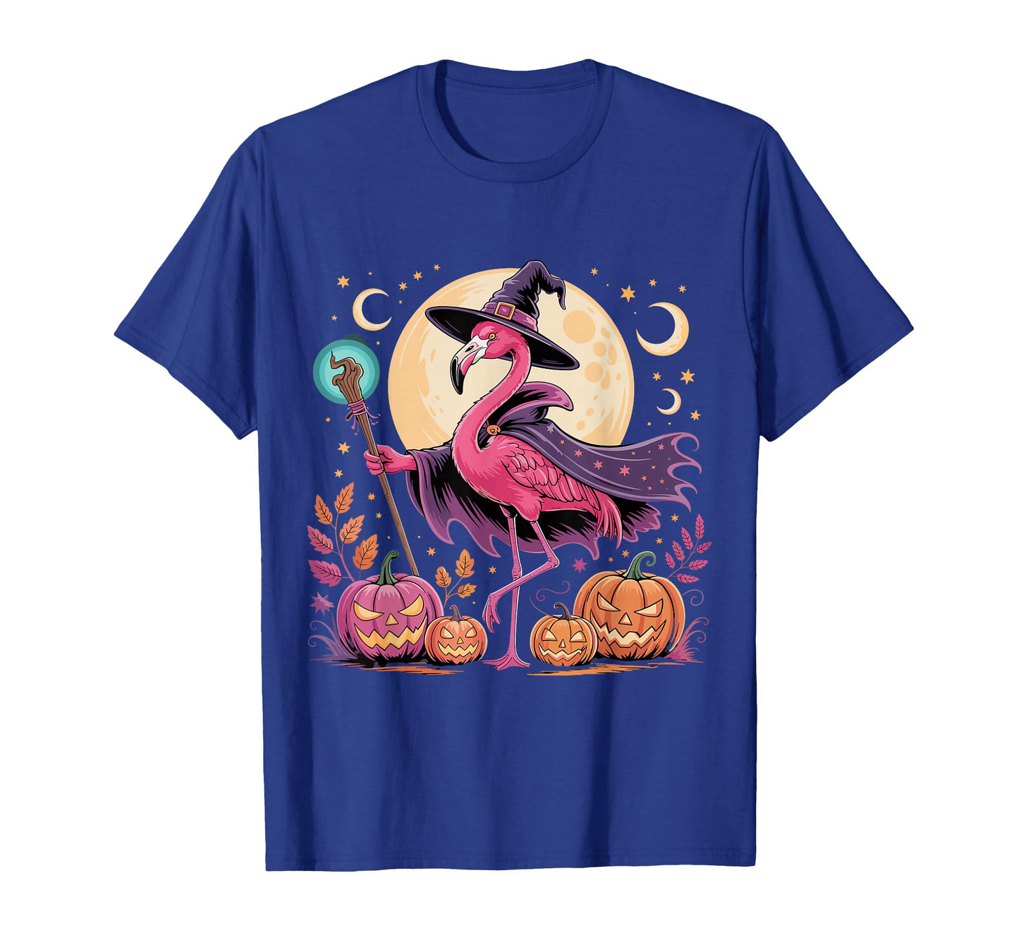 Halloween Flamingo Witch Under Moonlight β Autumn Pumpkin T-Shirt