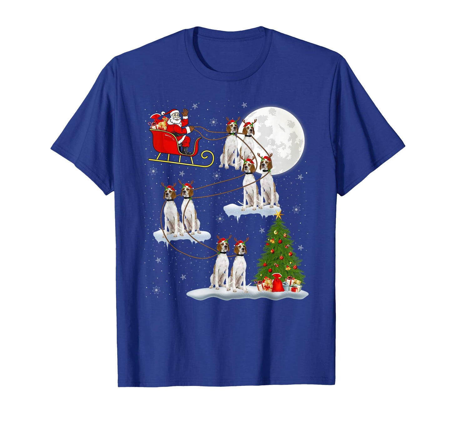 English Pointer Dog Santa Sleigh Flying Funny Christmas T-Shirt