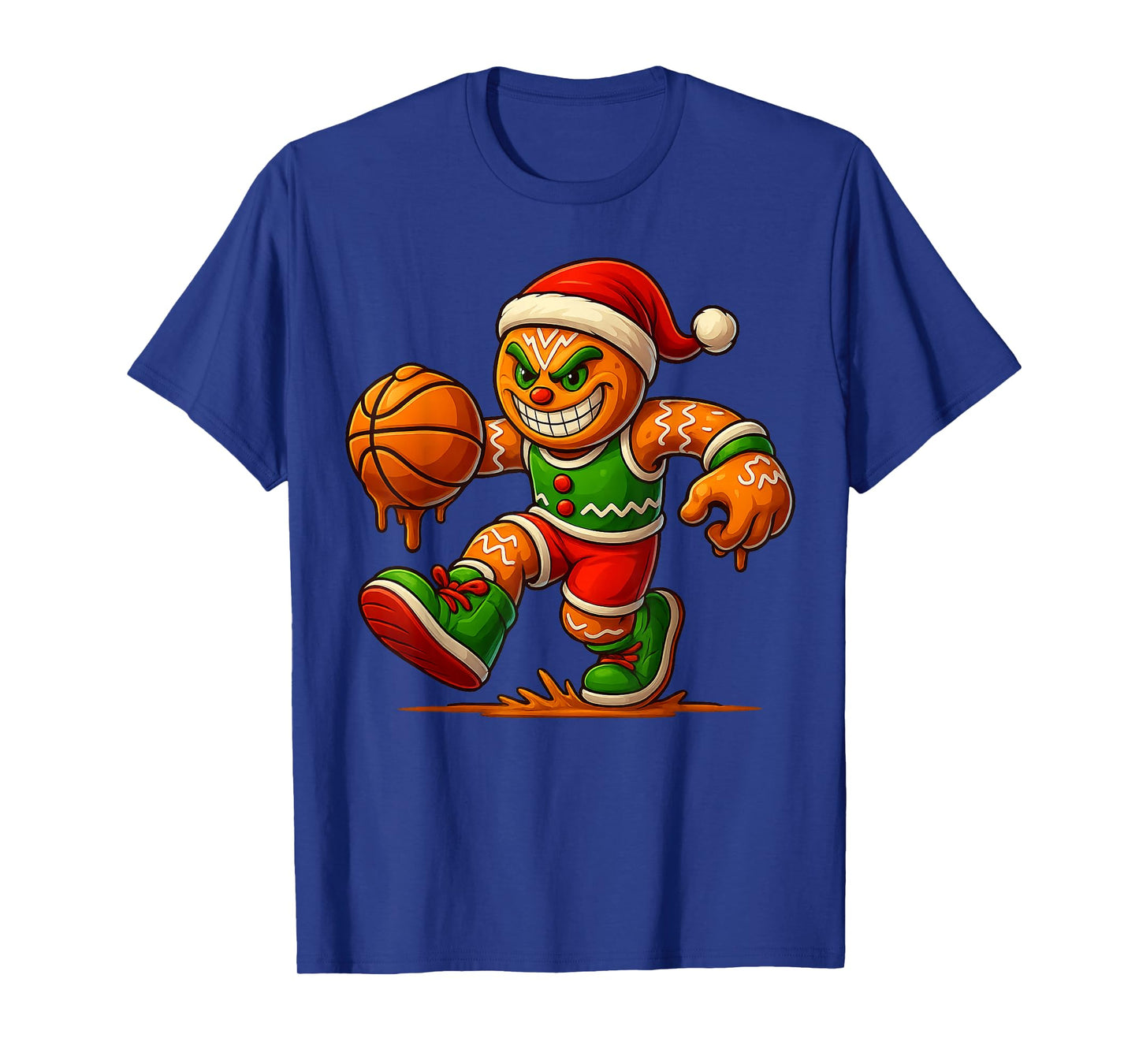 Gingerbread Man Playing Basketball Funny Christmas Tees Men T-Shirt
