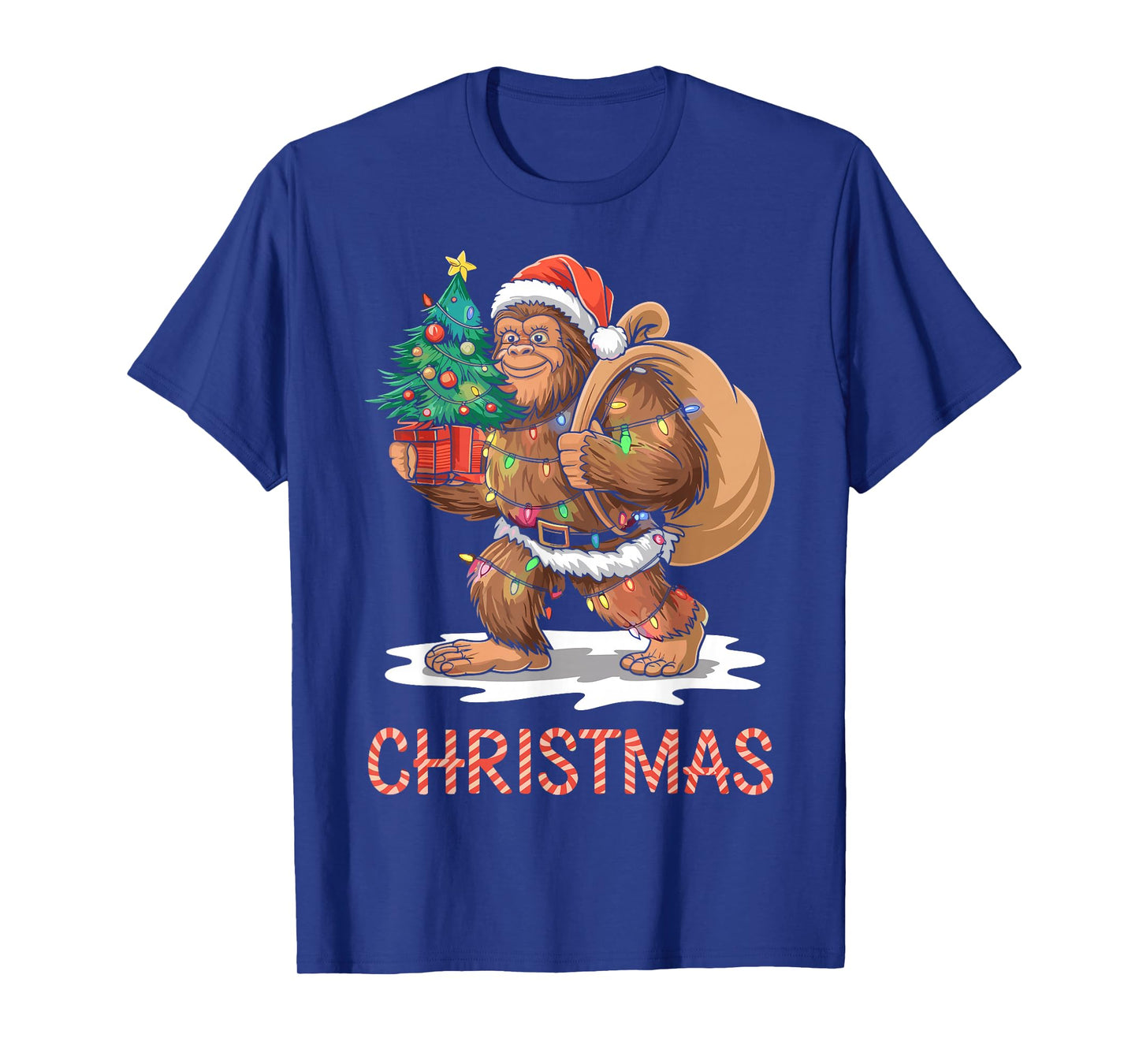 Santa Bigfoot Christmas Lights Funny Sasquatch Believe Xmas T-Shirt