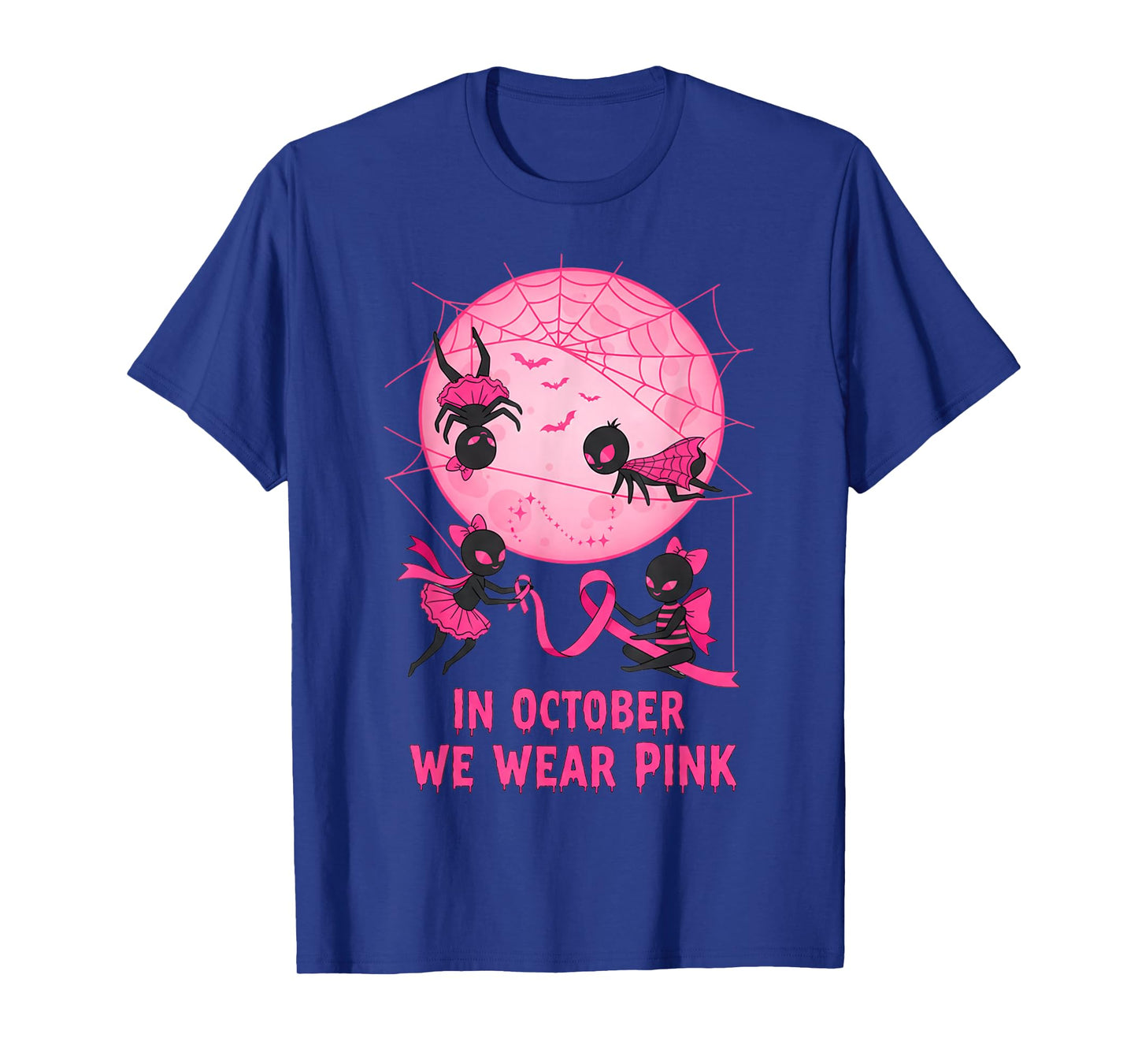 October We Wear Pink Spider Witch Halloween Breast Cancer T-Shirt