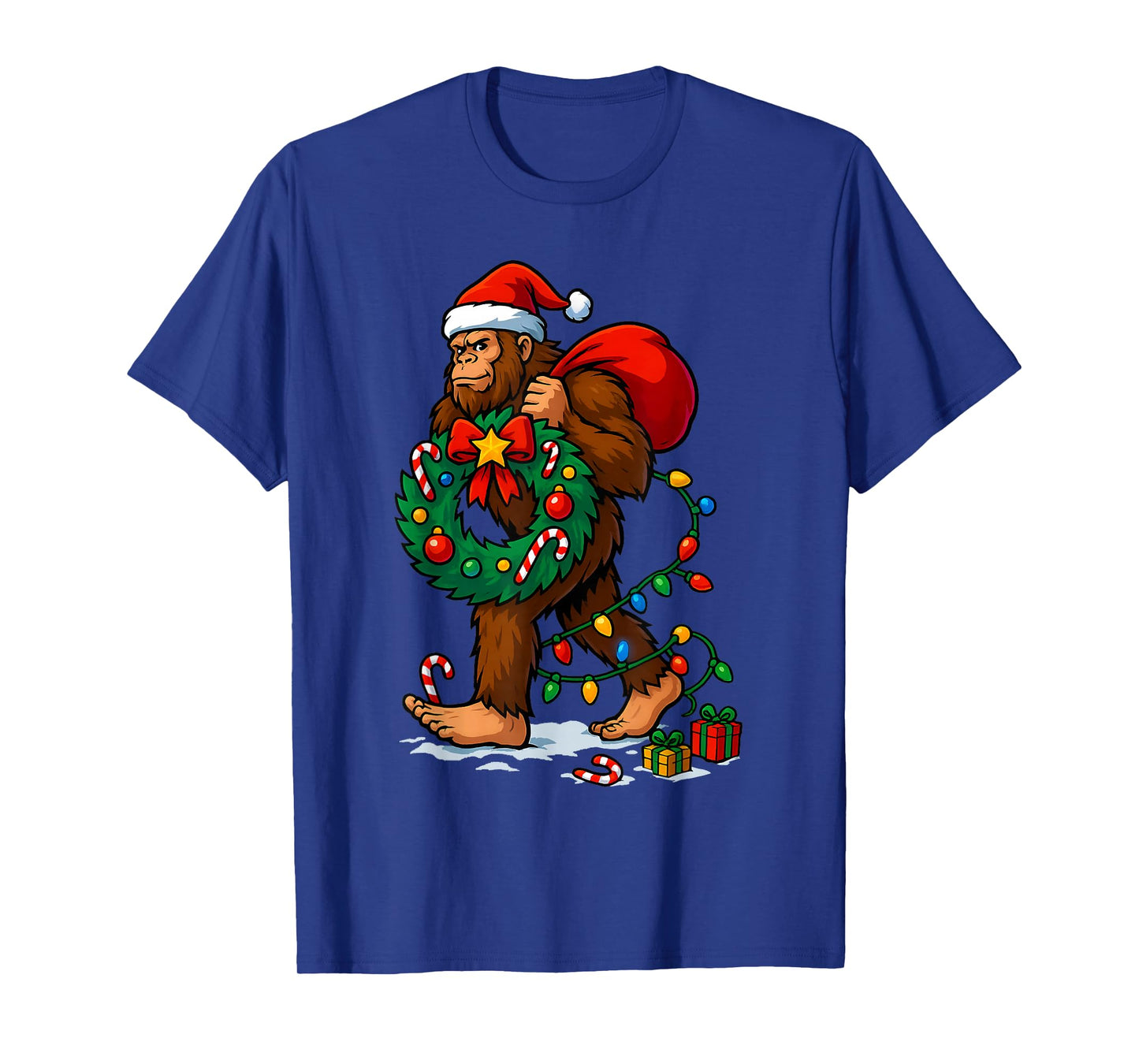 Bigfoot Tree Christmas Lights Snowflake Holiday Candy Xmas T-Shirt
