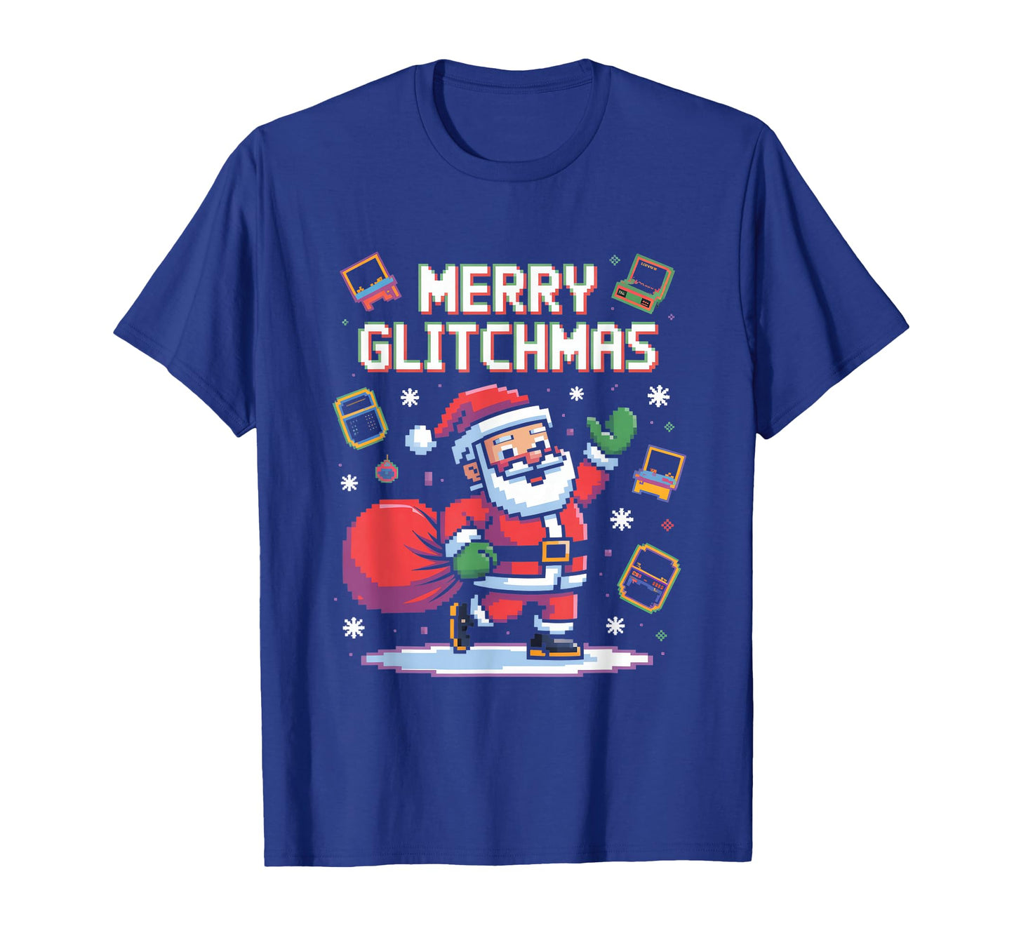 Merry Glitchmas Pixel Santa Gamer Christmas Tech T-Shirt