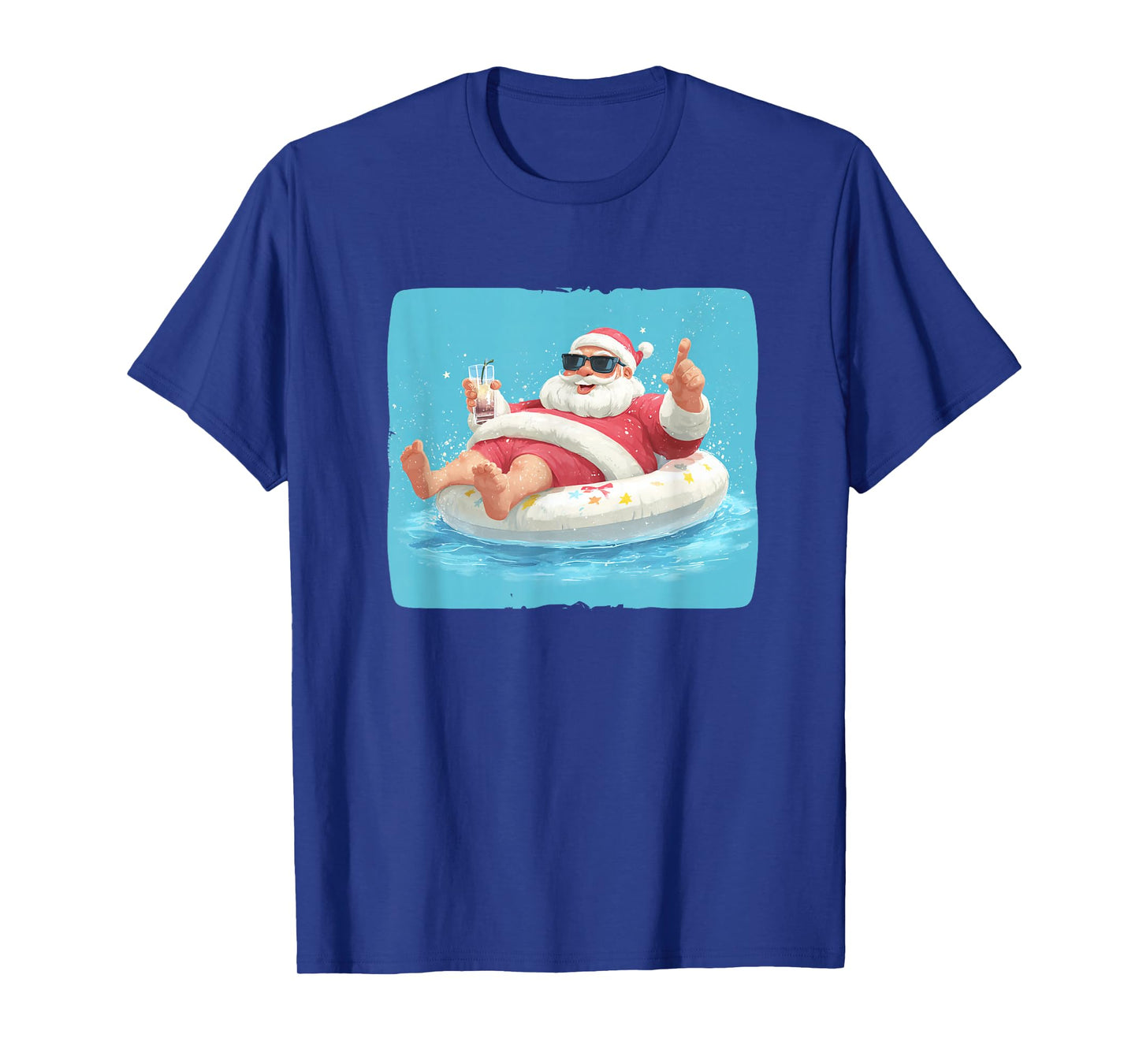 Festive Holiday with This Lazy Cocktail Santa in Pool Ring T-Shirt