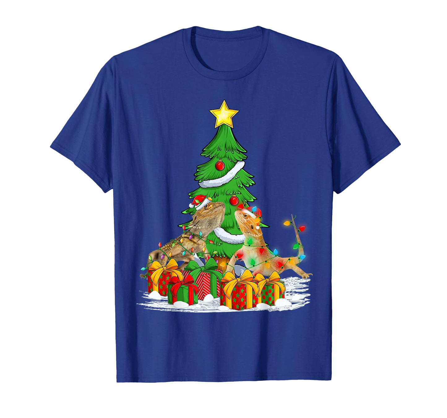 Bearded Dragon Christmas Tree Lights Funny Santa Xmas Pajama T-Shirt