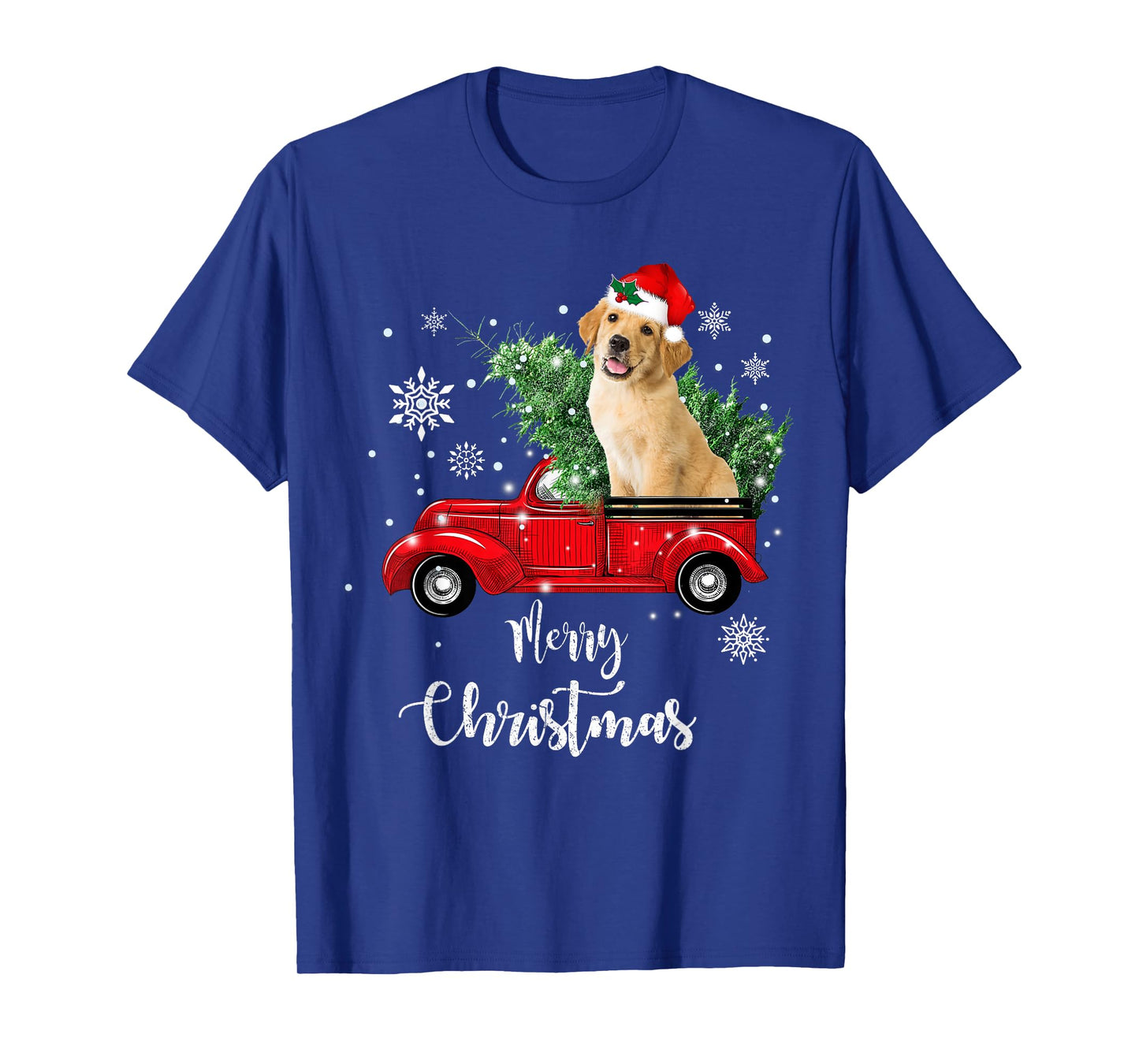 Red Truck Merry Christmas Tree Golden Retriever Christmas T-Shirt