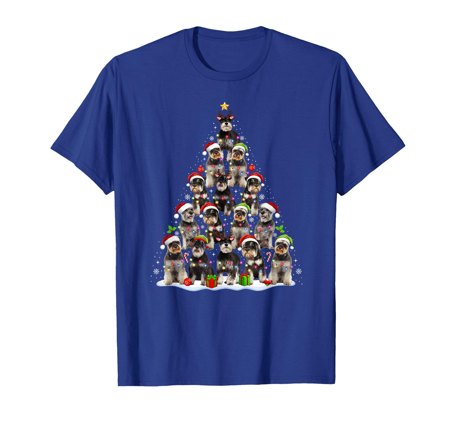 Schnauzer Dog Christmas Tree Lights Funny Xmas Dog Lover T-Shirt