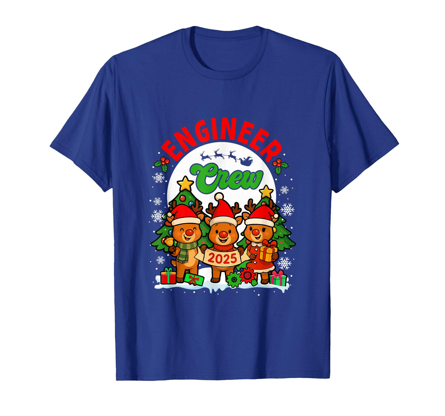 Engineer Crew 2025 Xmas Three Santa Reindeer Funny Job Team T-Shirt