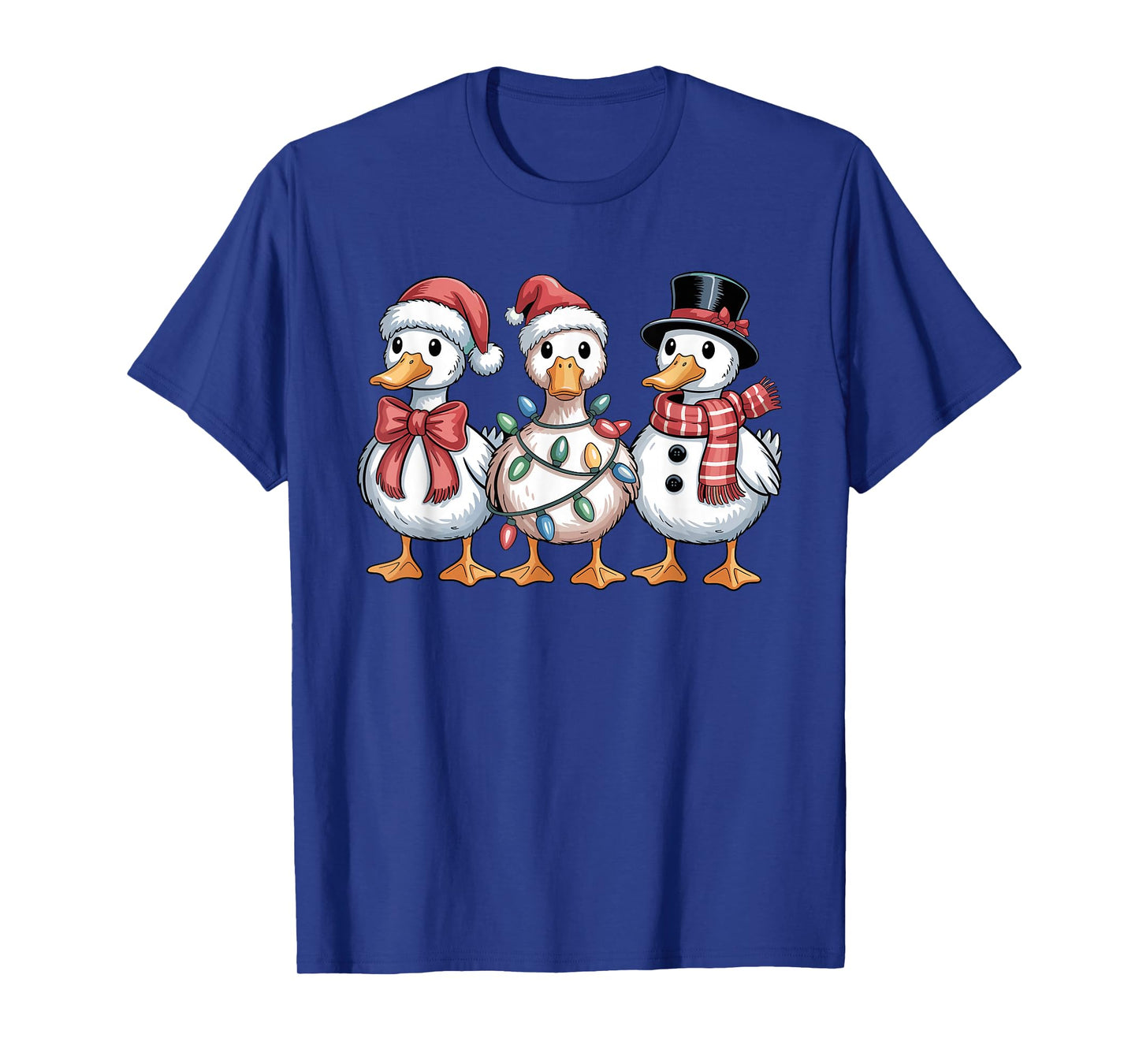 Funny Christmas Goose Trio Santa Snowman Festive Lights T-Shirt