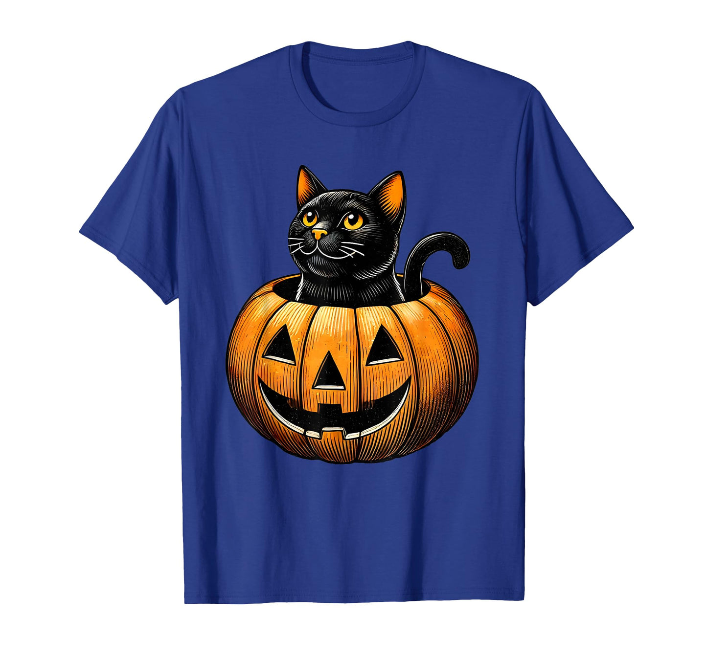 Retro Black Cat in Pumpkin Fun Halloween Costume T-Shirt