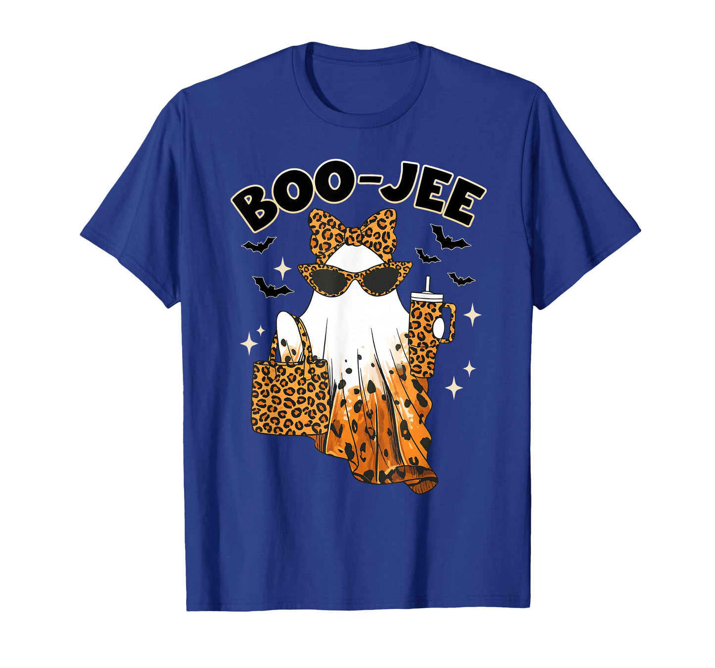 Leopard Boojee Ghost Coffee Halloween Spooky Season Women T-Shirt