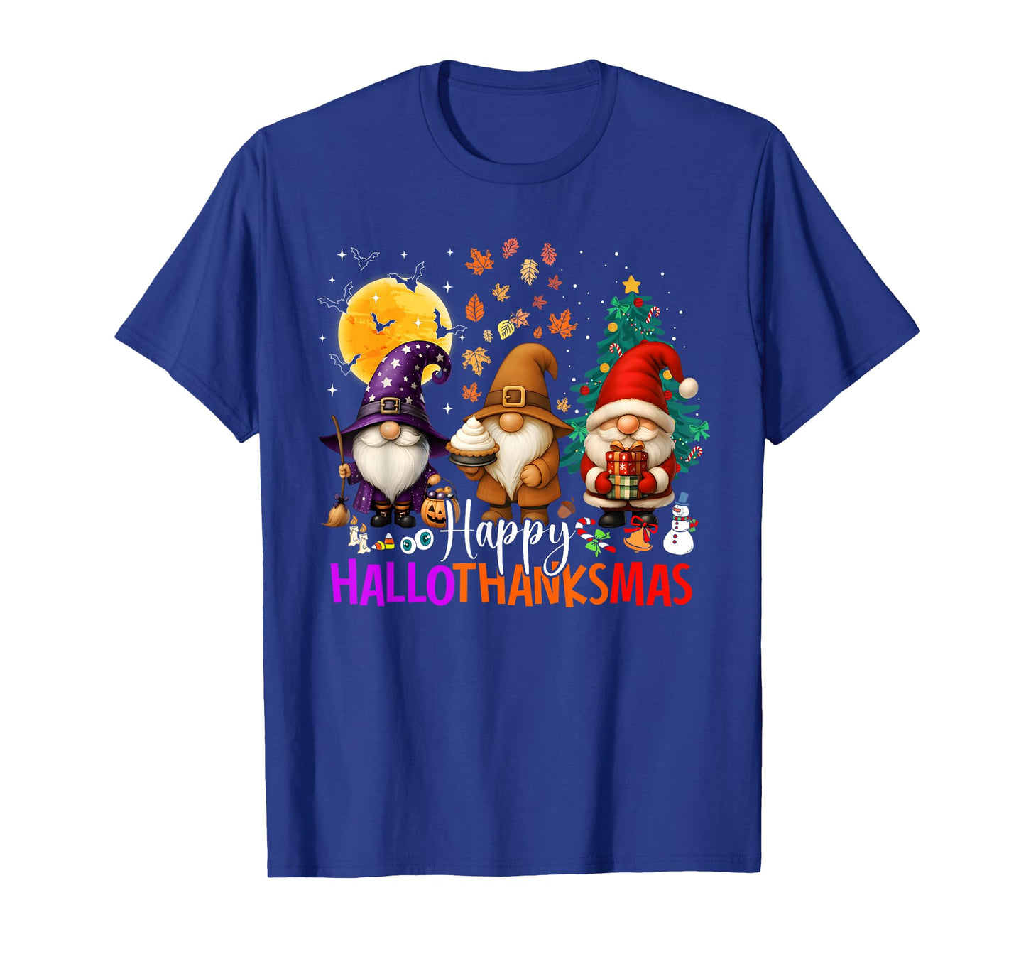 Happy Hallothanksmas Gnomes Lover Halloween Merry Christmas T-Shirt