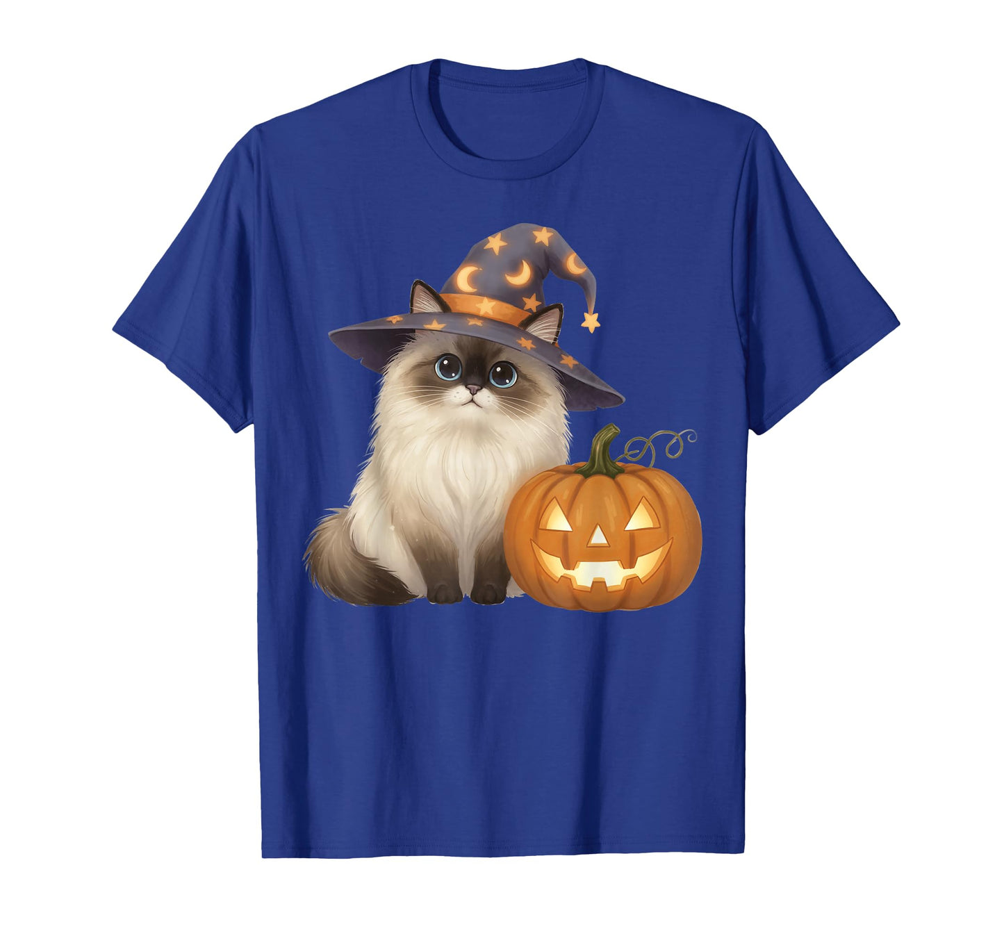 Ragdoll Cat Mom Halloween Witch with Pumpkin Cute Fall T-Shirt