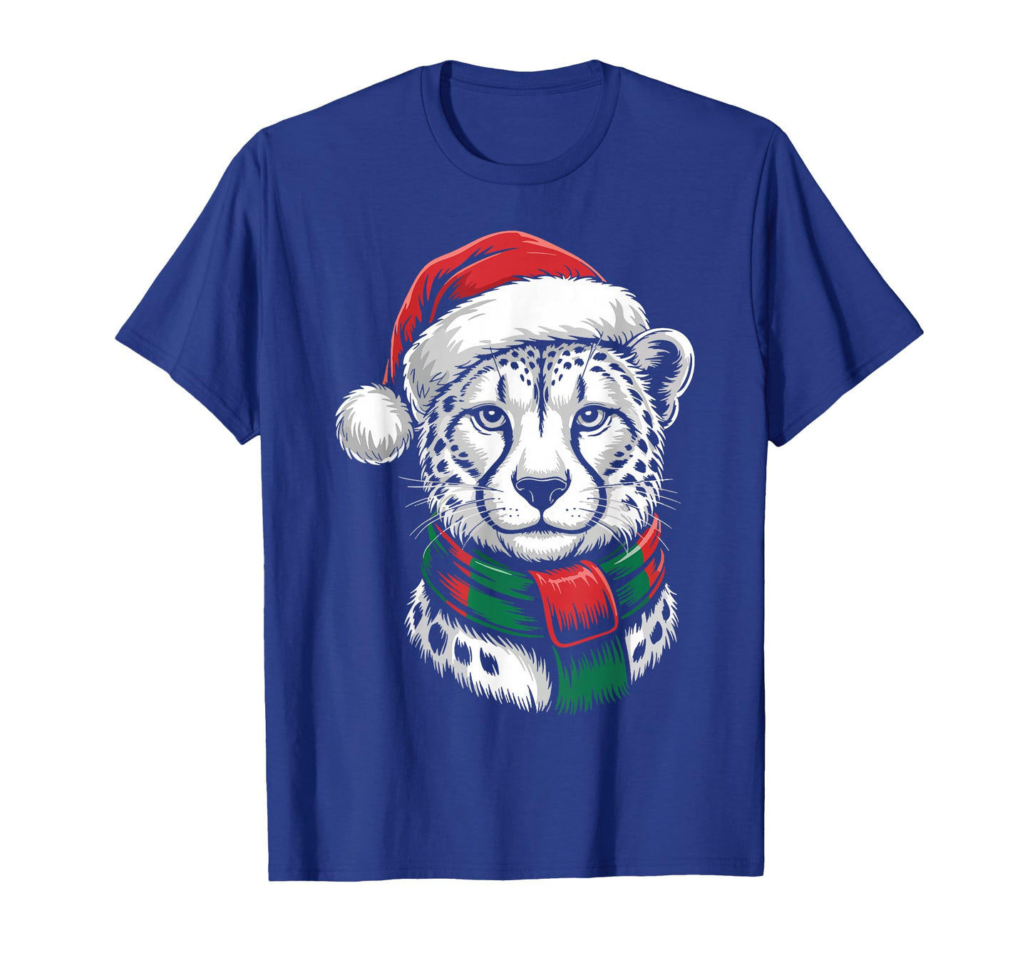Cheetah Xmas Santa Hat Scarf Christmas Costume T-Shirt