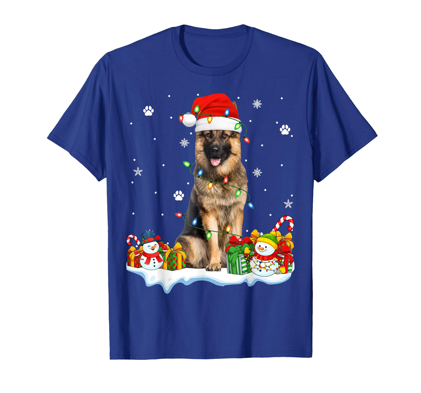 German Shepherd Dog Xmas Lights Santa Hat Dog Christmas T-Shirt
