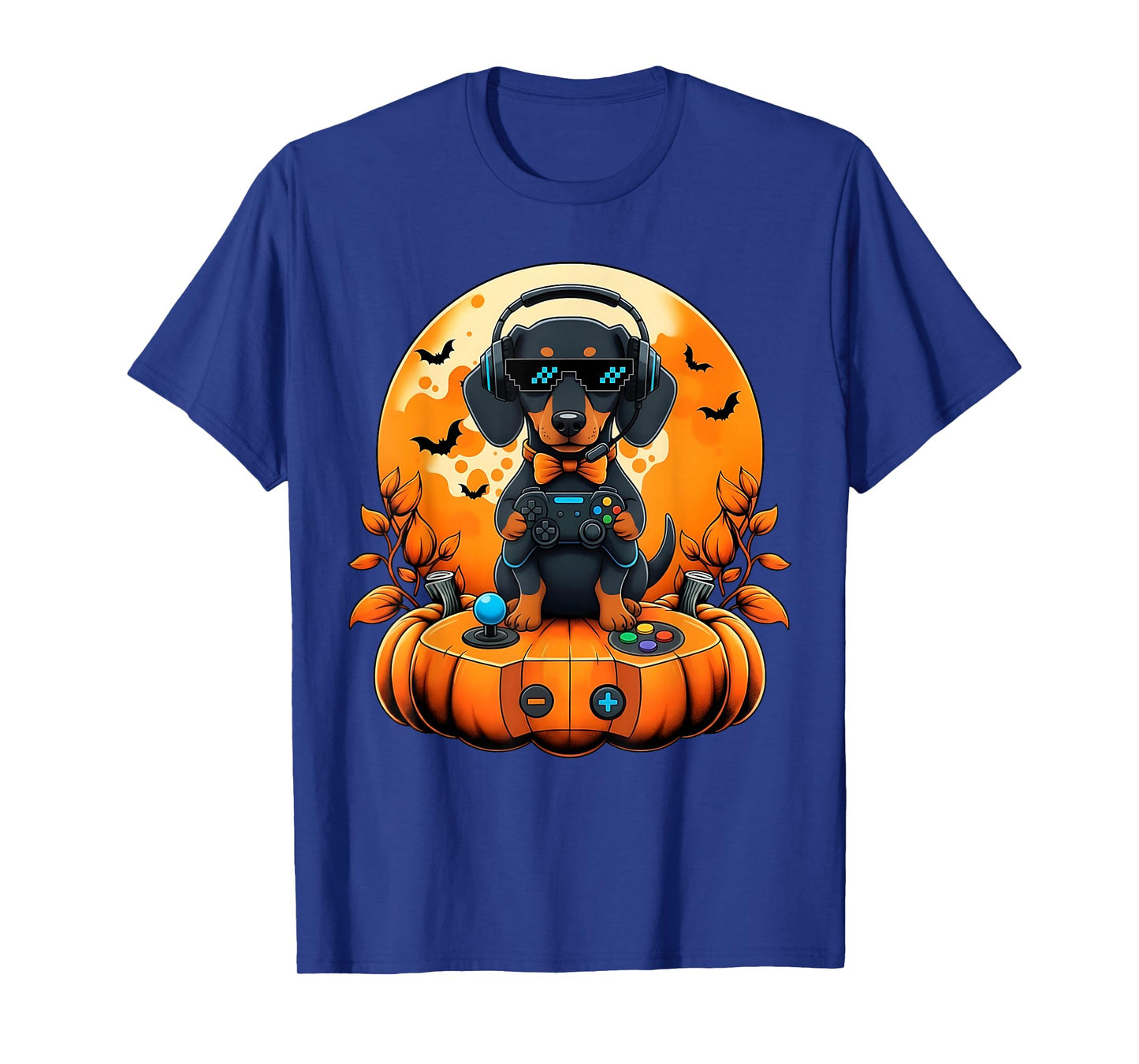 Retro Gamer Dachshunds Dog Pumpkin Halloween Autumn Season T-Shirt