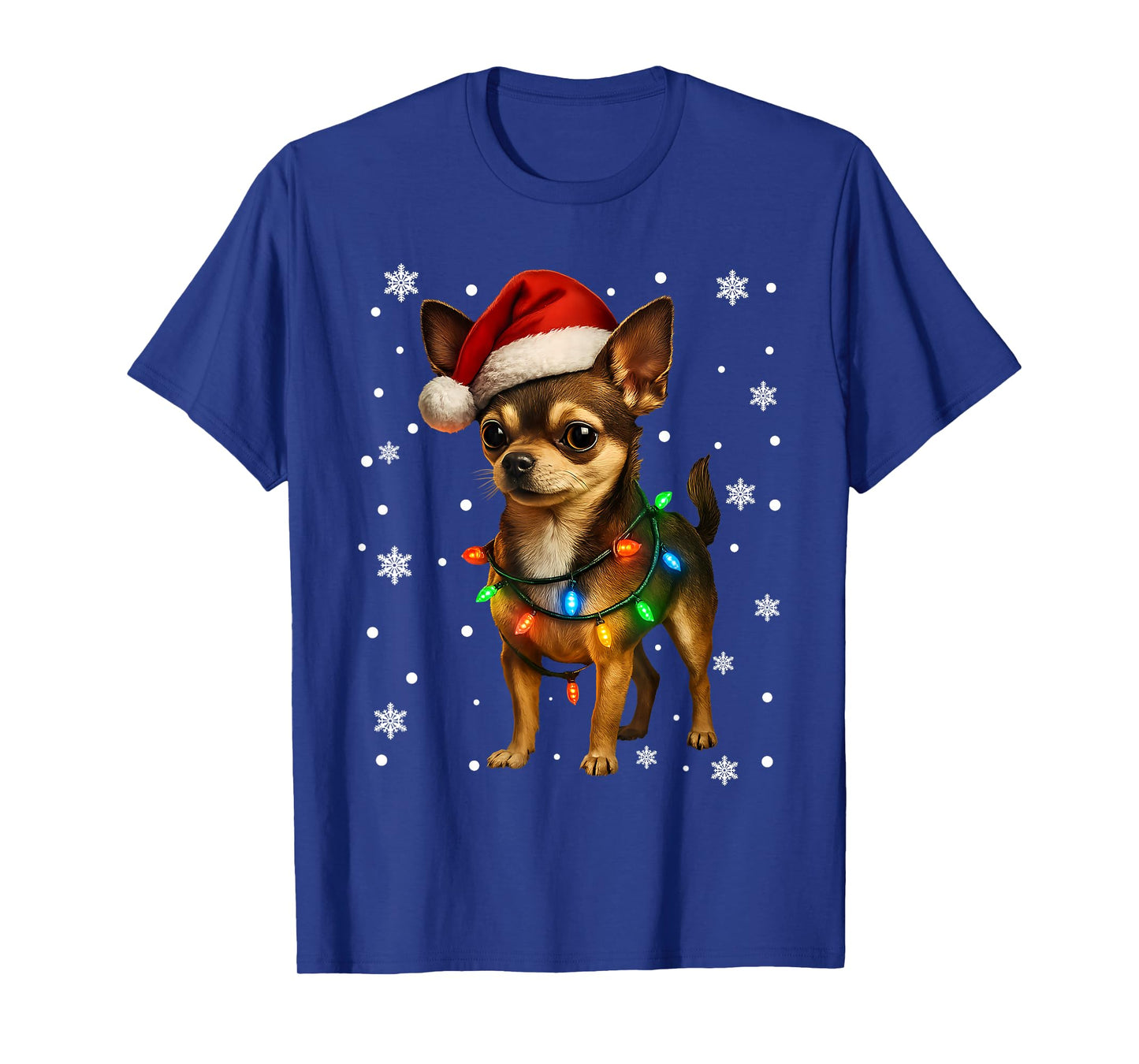 Cute Chihuahua Christmas Lights Santa Hat Design T-Shirt
