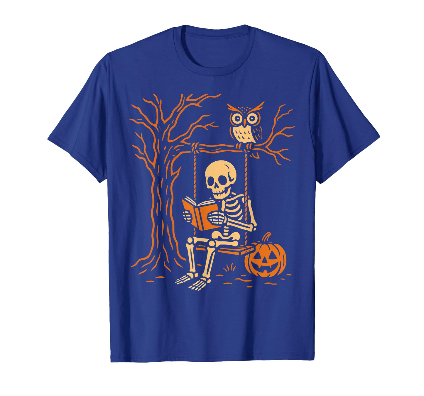 Halloween Skeleton Swing Reading Costume Women Kids Men T-Shirt