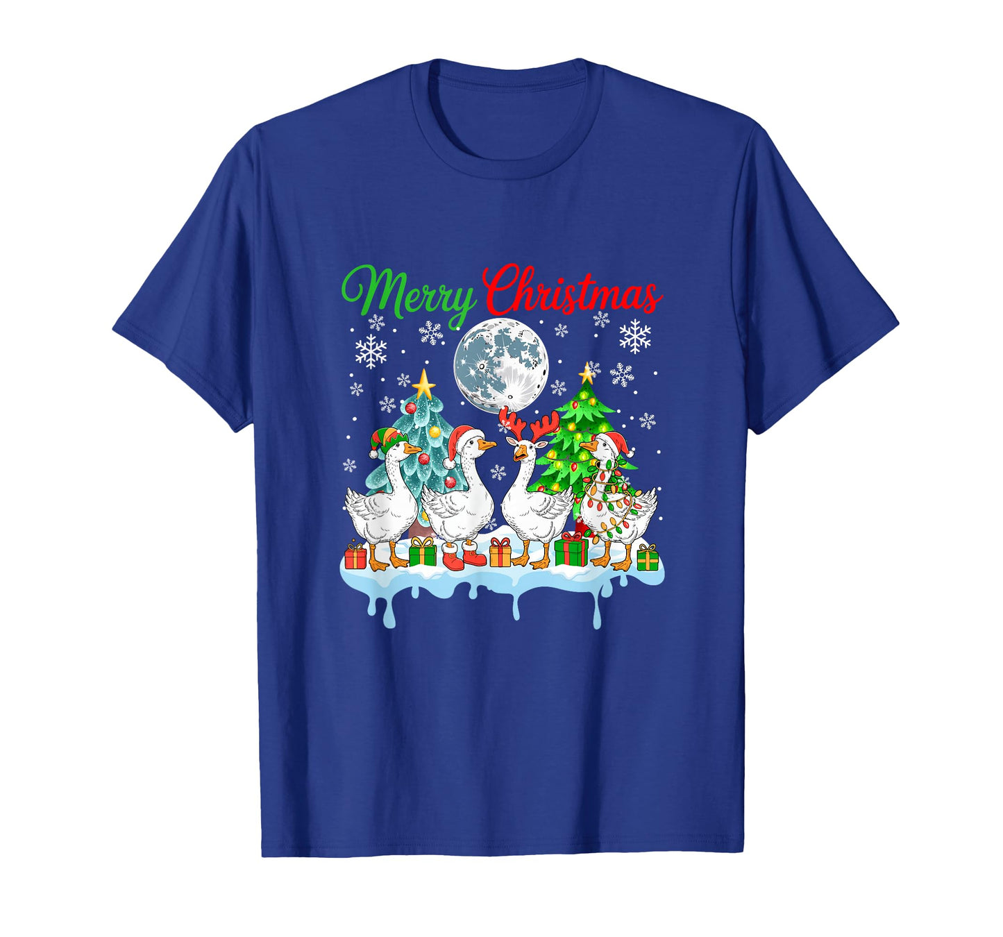 Merry Christmas Snow Group Santa Elf Reindeer Gooses Farmer T-Shirt