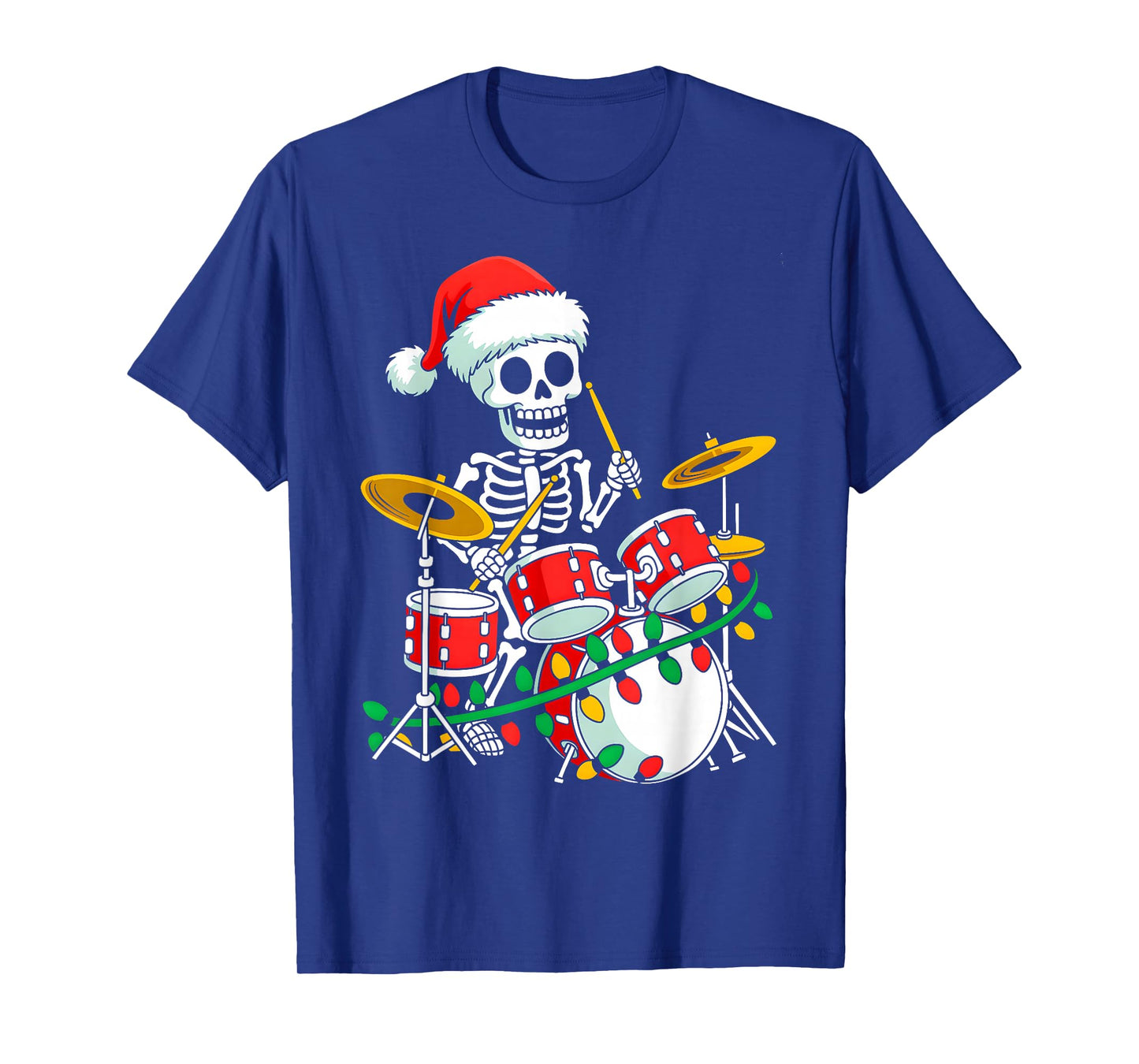 Santa Skeleton Playing Drum Percussionist Drummer Christmas T-Shirt