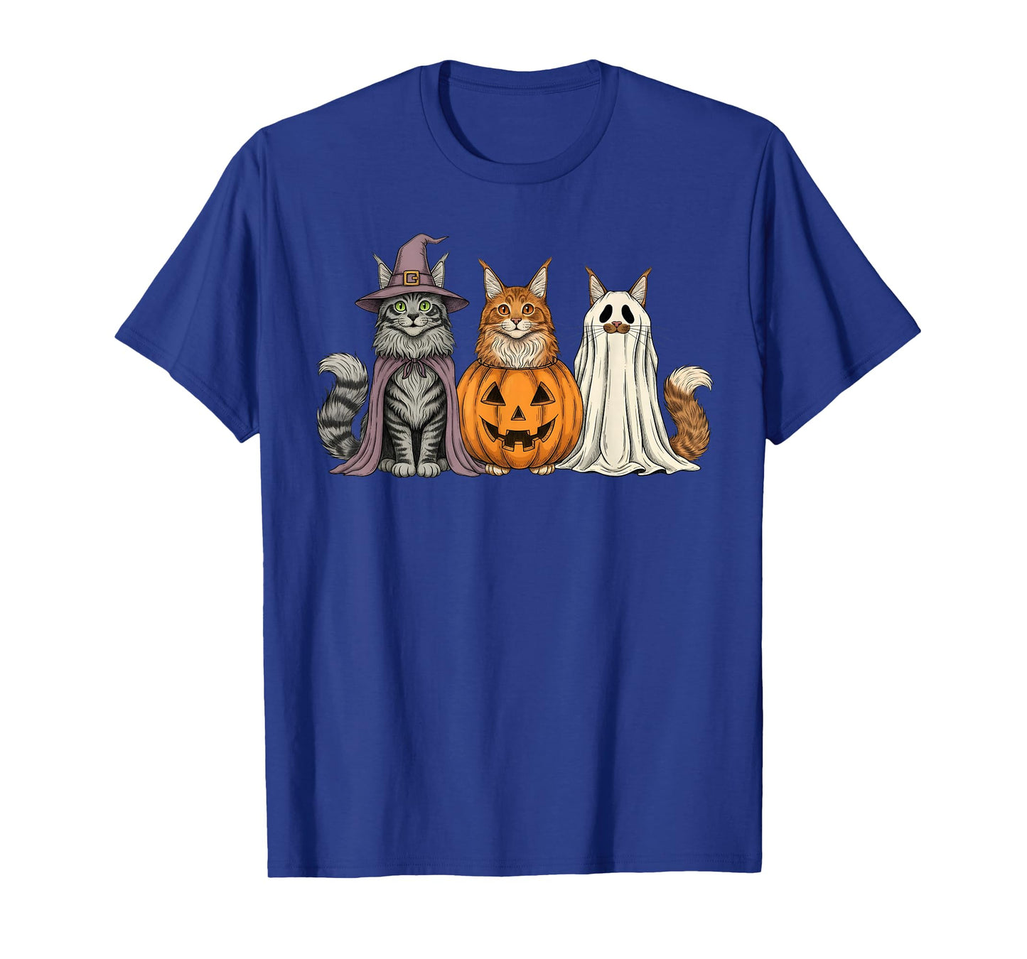 Spooky Ghost Maine Coon Cat Lover Pumpkin Halloween T-Shirt