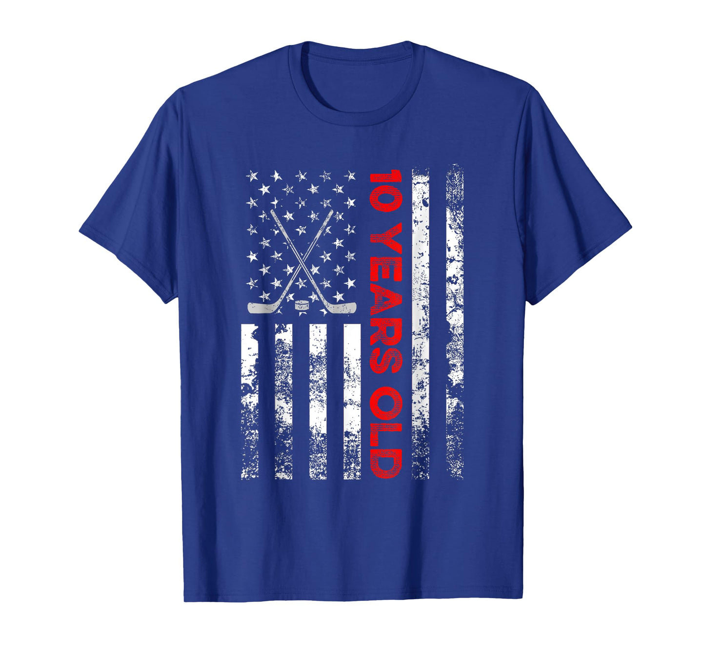 10 Year Old Shirt 10th Birthday USA Flag Hockey Shirt T-Shirt for Women Kids Men
