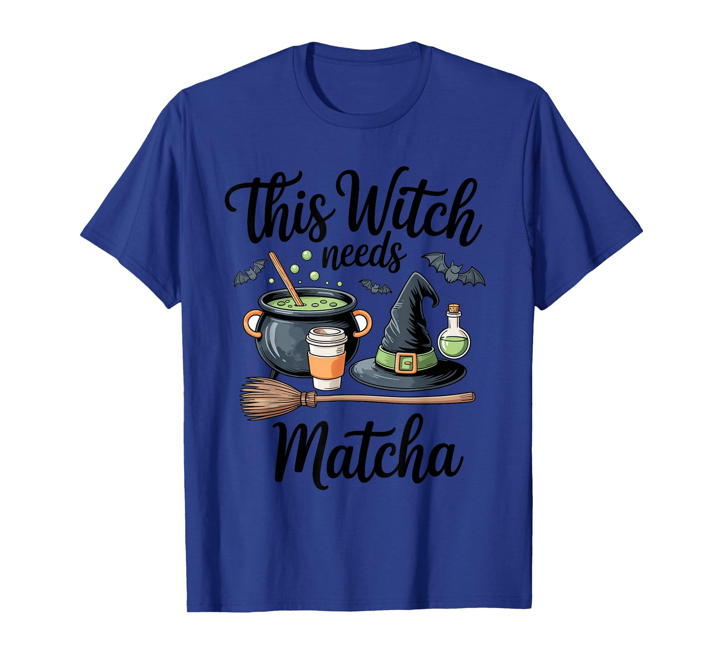 Witch Cauldron Bats Broom and Coffee Matcha Potion T-Shirt