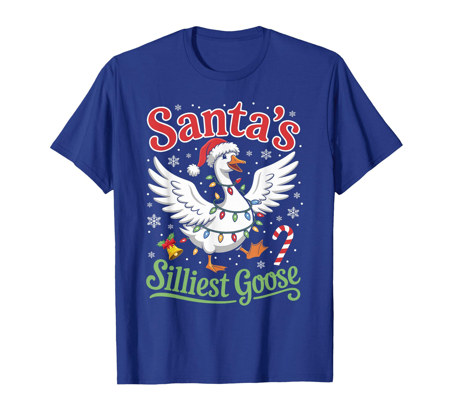 Santa's Silliest Goose Lights Stars Funny Christmas X-Mas T-Shirt