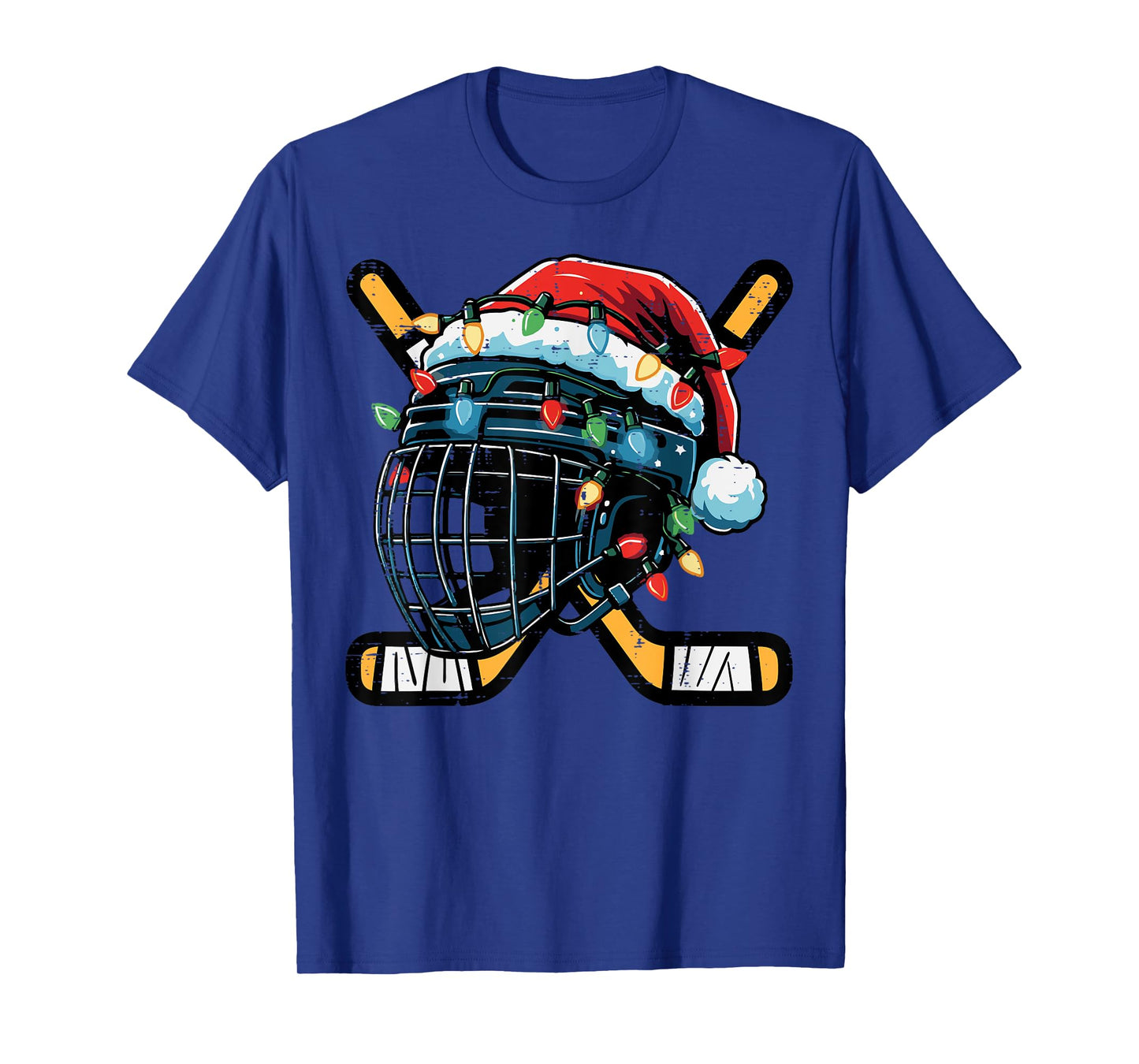 Christmas Ice Hockey Helmet Santa Xmas Men Boys Kids Teen T-Shirt
