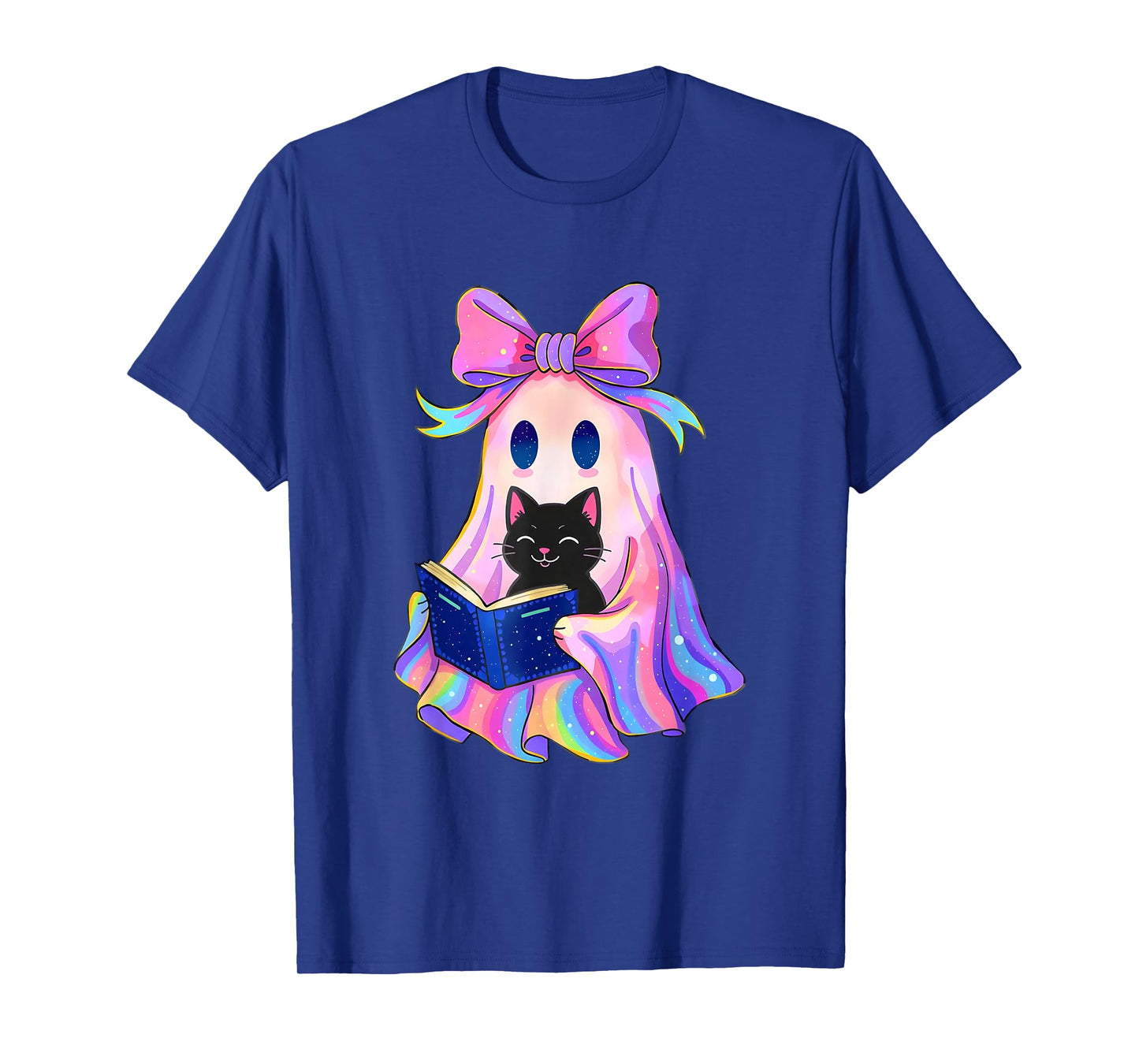 Funny Coquette Bow Halloween Ghost Holding Black Cat T-Shirt