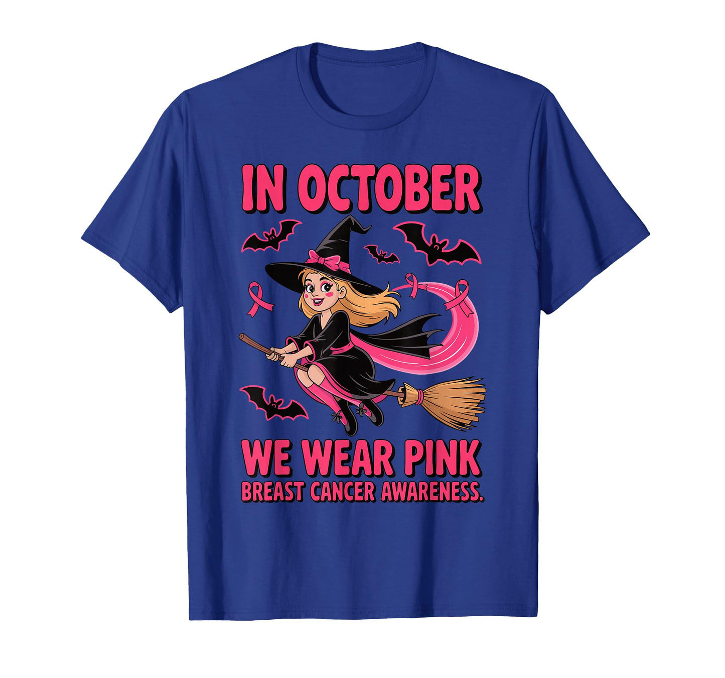 We Wear Pink in October Breast Cancer Women Halloween Witch T-Shirt