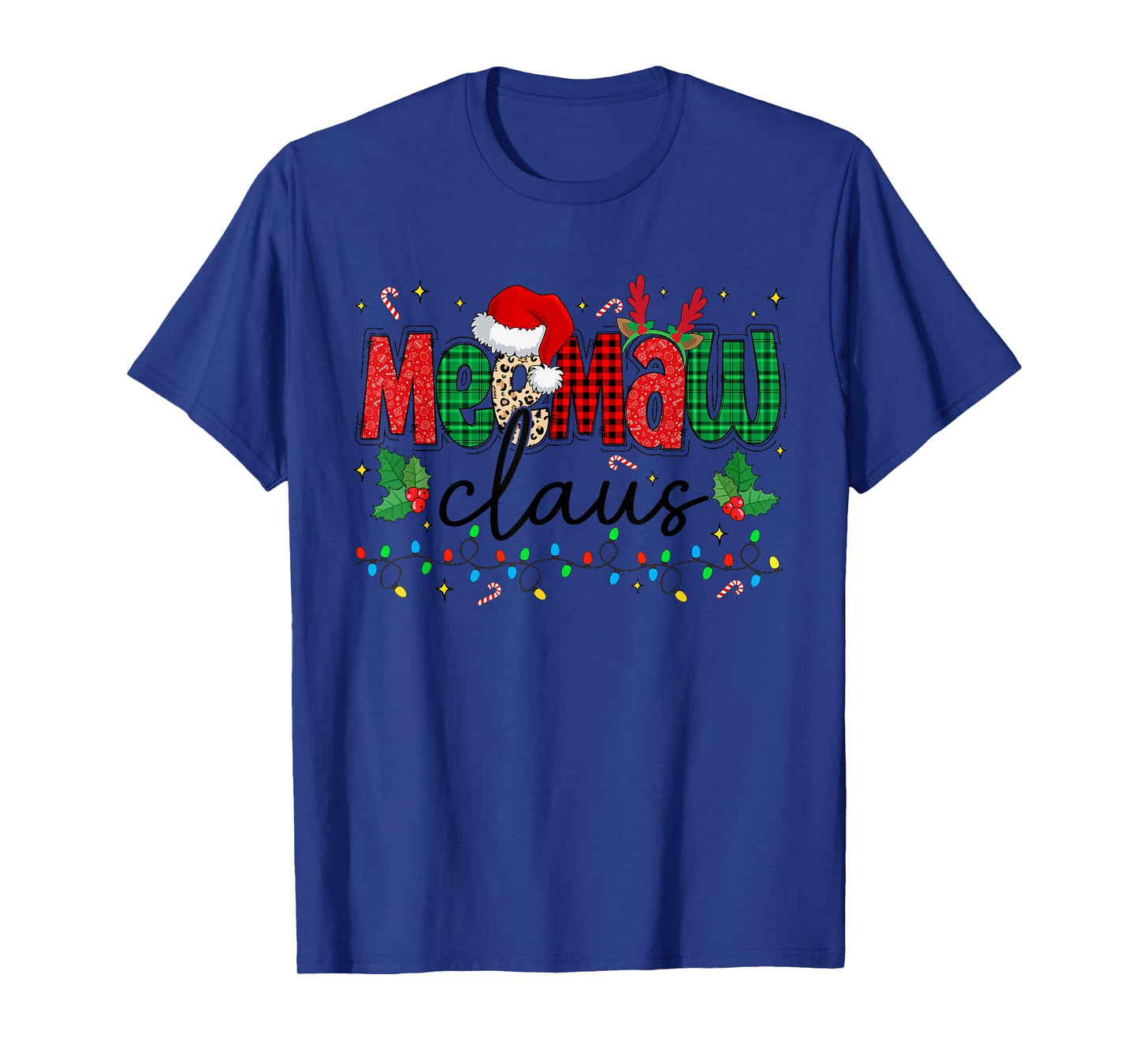 Meemaw Claus Christmas Santa Hat Reindeer Grandma Grandkids T-Shirt