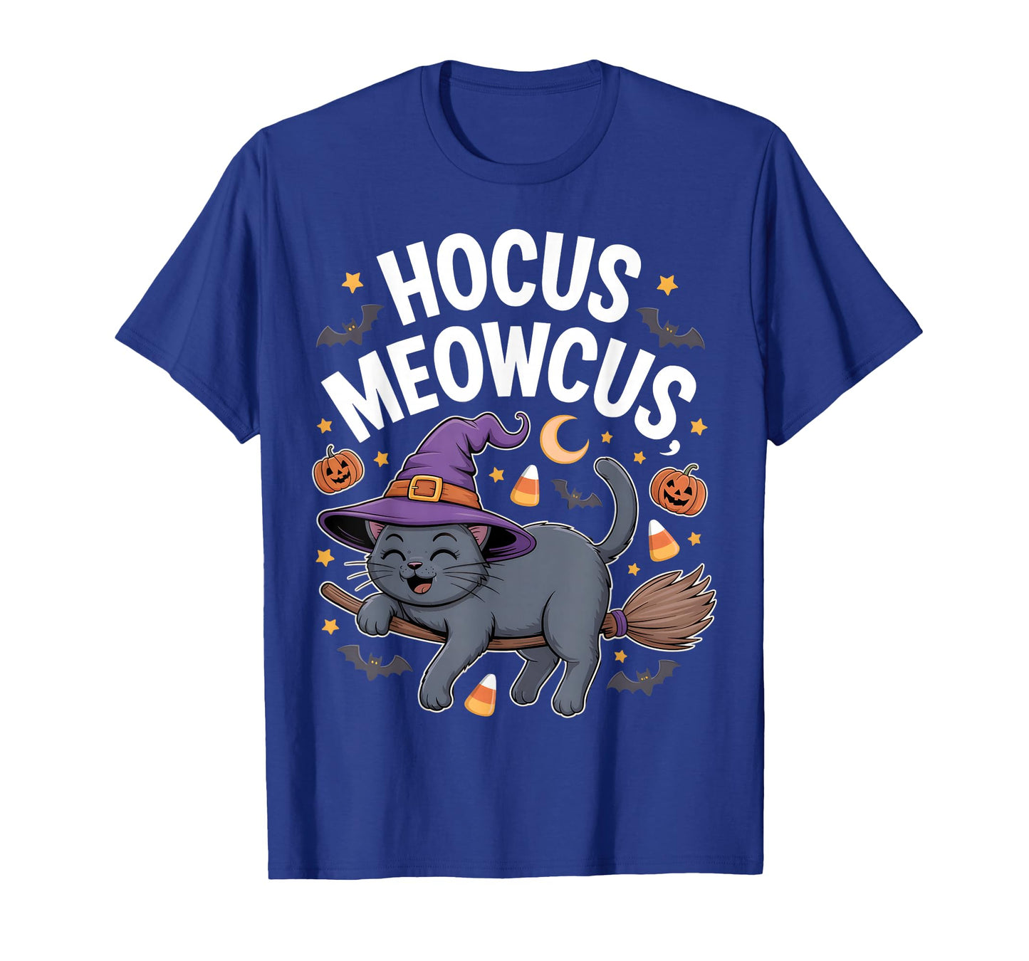 Hocus Meowcus Black Cat Broom Vintage Cat Halloween Costume T-Shirt