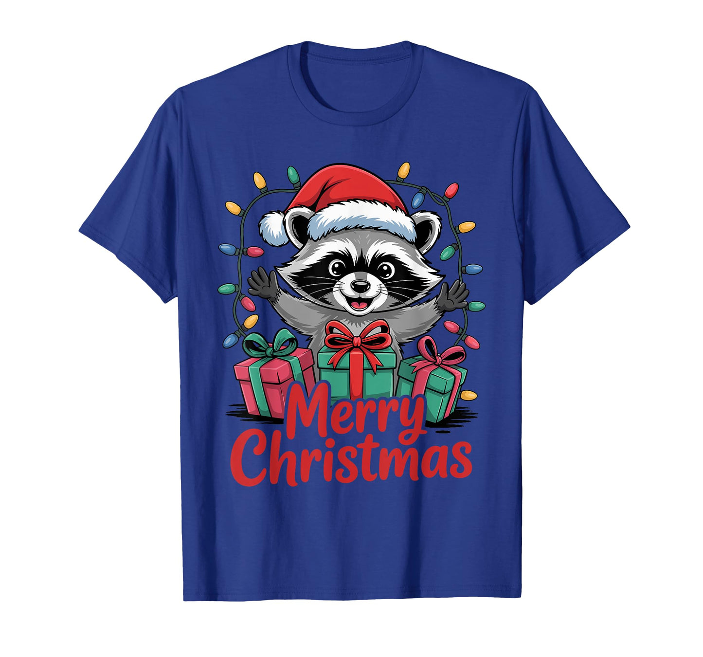 Funny Raccoon Santa Hat Animals Lovers Ugly Christmas Pajama T-Shirt